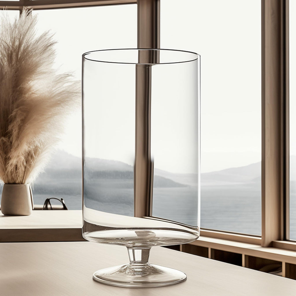 CYS EXCEL Glass Hurricane Pillar Candle Holder (H:6" W:3.75") | Multiple Size Choices Short Stem Candle Centerpieces | Stemmed Glass Cylinder Candle Vase
