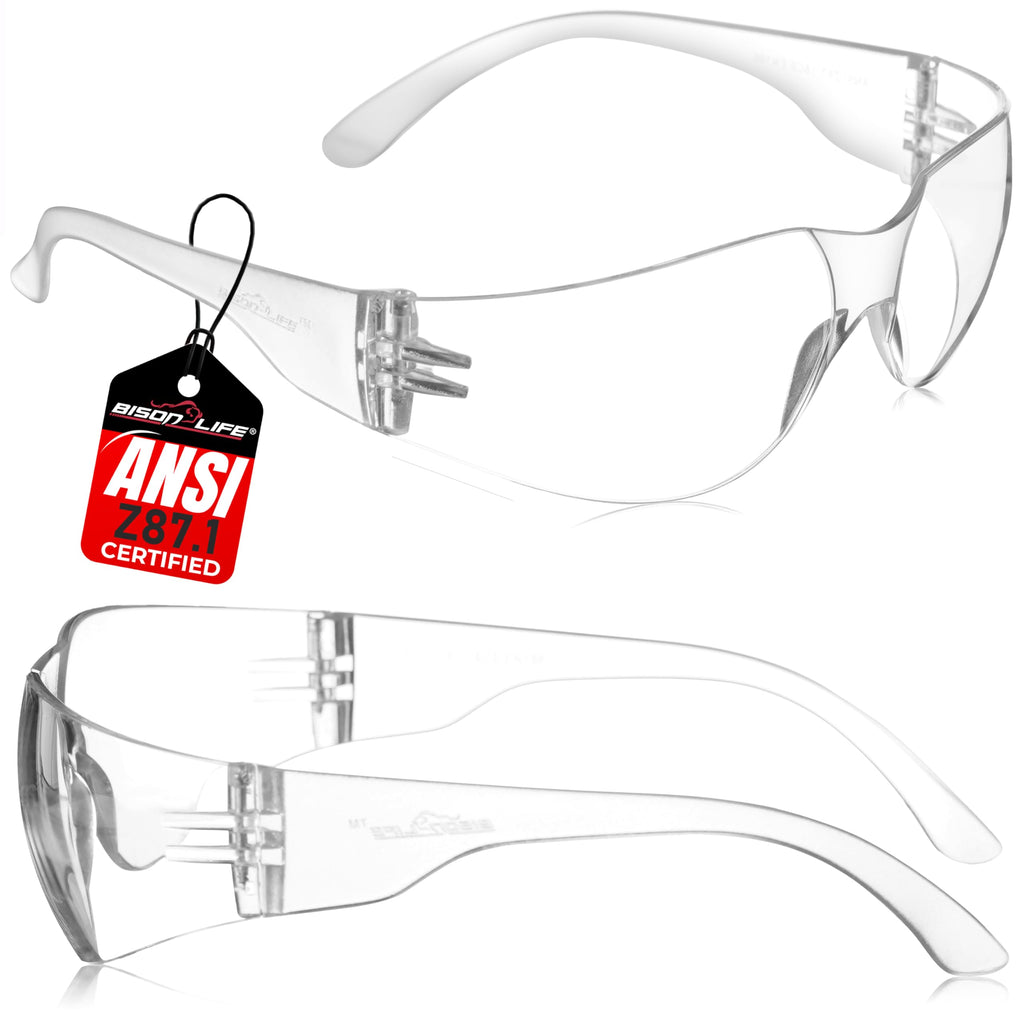 BISON LIFE Clear Safety Glasses – ANSI Z87.1 Certified Scratch & Impact Resistant Eye Protection Goggles for Men & Women