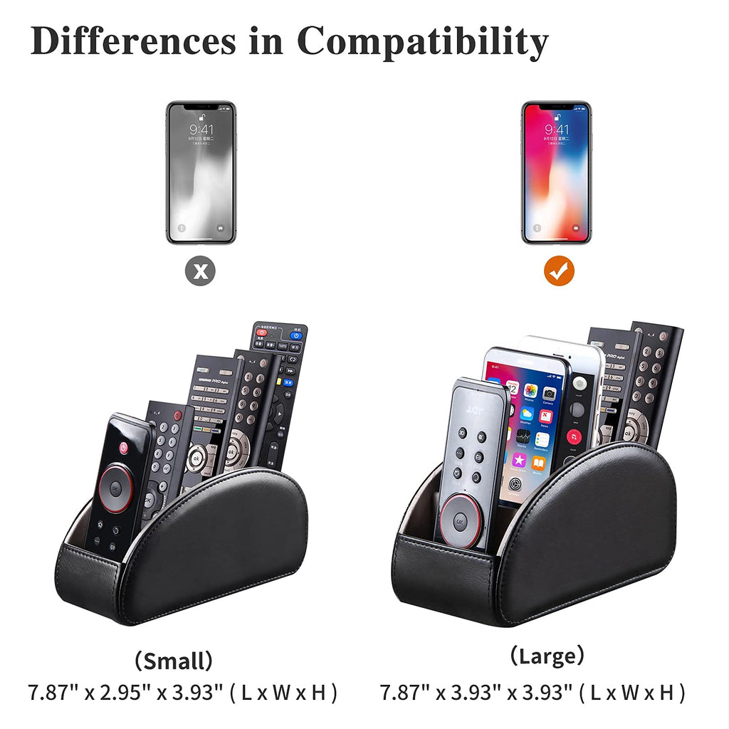 YAPISHI All-in-One Leather Brown TV Remote Holder with 5 Compartments Nightstand Desktop Media Player Remote Caddy Storage Box Organizer Tray for Mobile Office Phone Controller