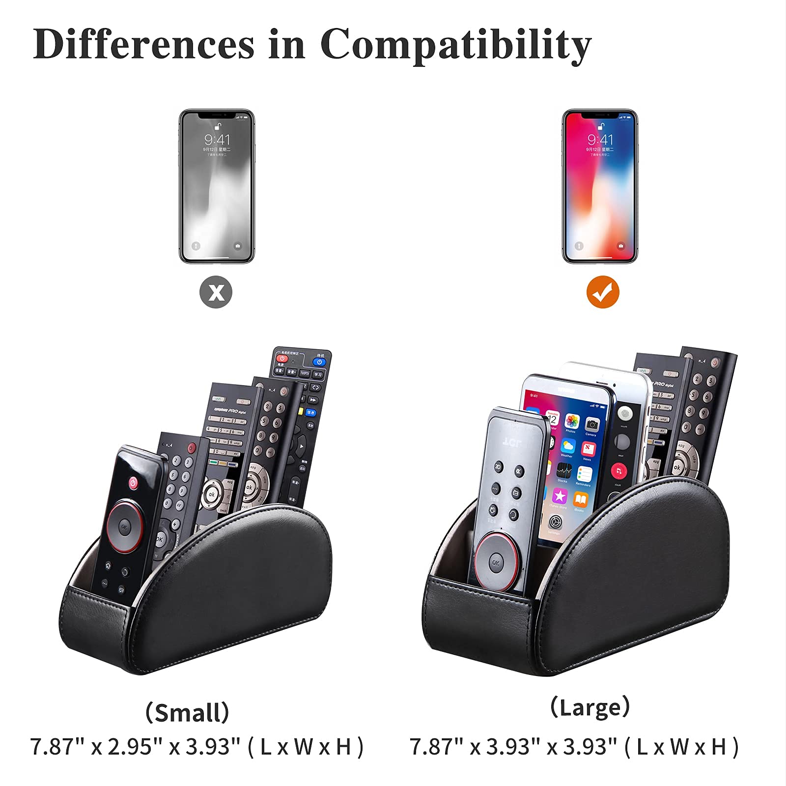 YAPISHI All-in-One Leather Brown TV Remote Holder with 5 Compartments Nightstand Desktop Media Player Remote Caddy Storage Box Organizer Tray for Mobile Office Phone Controller