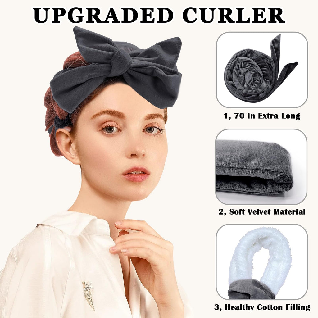 Gwabee Heatless Curls Overnight Hair Curler, 70" Soft Hair Curlers to Sleep In No Heat Curls Overnight, 9 PCS No Heat Curlers Set for Women - Blue