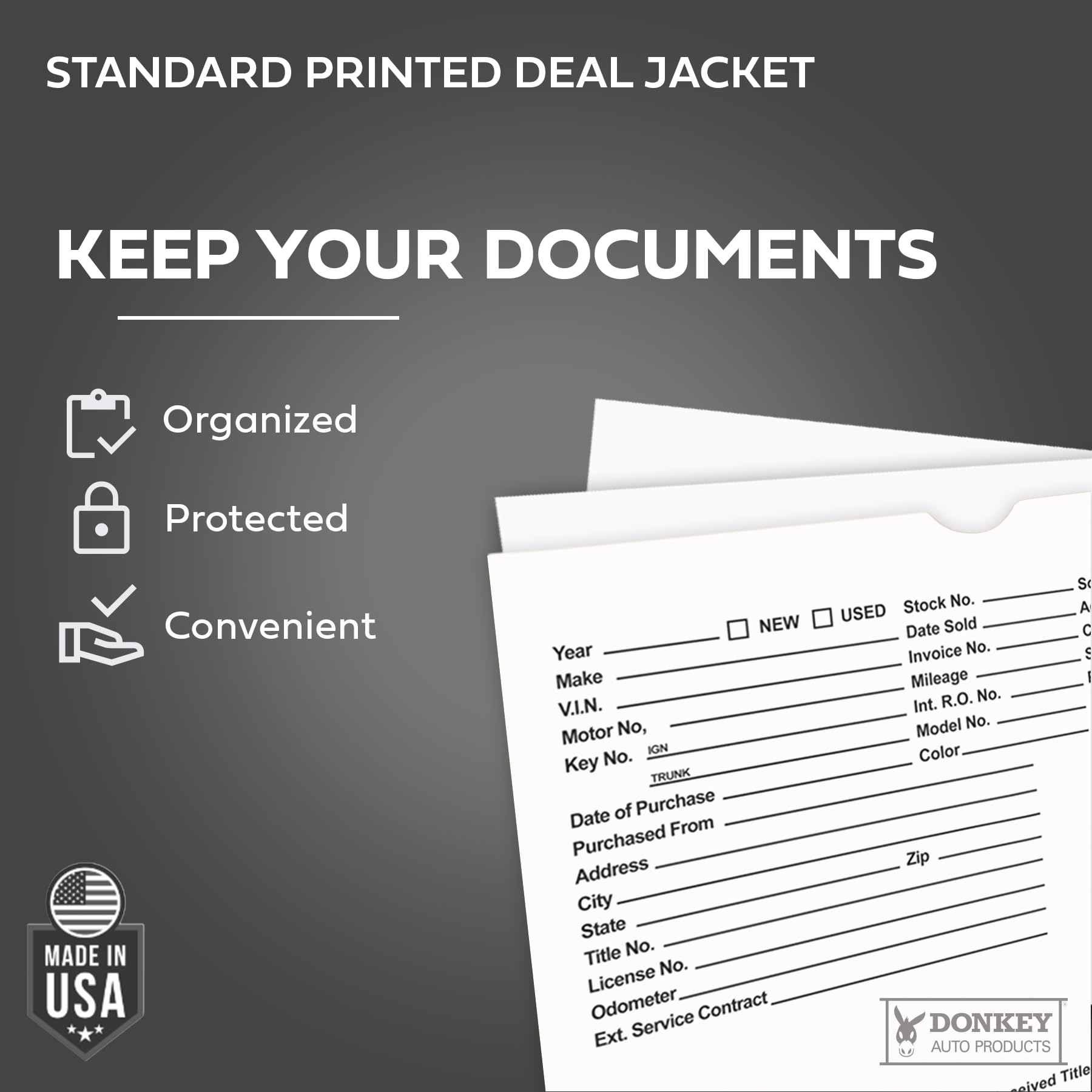 Printed Vehicle Deal Envelopes 9x12 Deal Jackets (100 shrink wrapped) (Blue)