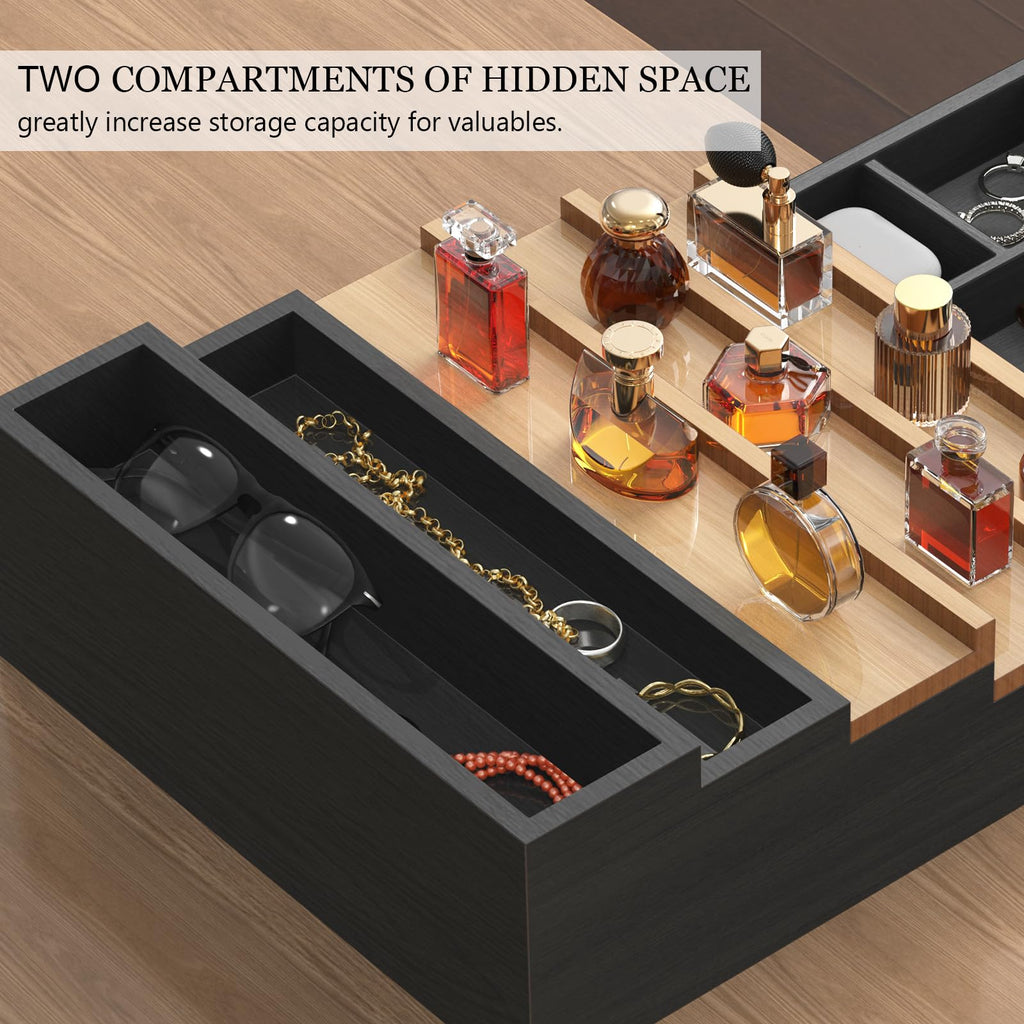 Wooden Cologne Organizer for Men 4 Tier of Perfume Display Holder of Drawer & 2 Hidden Compartments Larger Storage Space Mens Perfume Organizer Shelf Stand,Gift for Man (4T-Black Walnut)