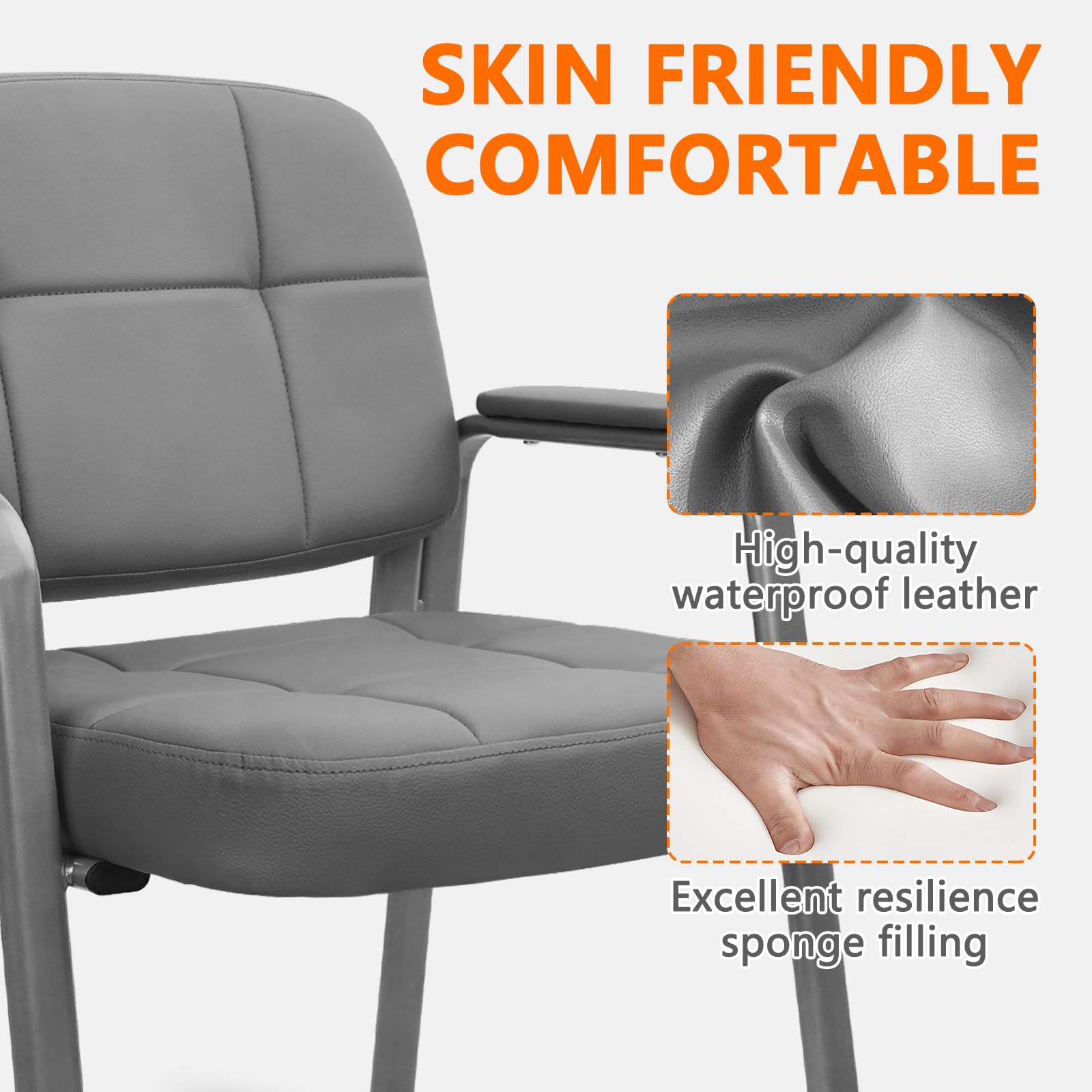 CLATINA Big & Tall 500 lbs Leather Office Reception Chair No Wheels with Padded Arms, Waiting Room Guest Chair for Elderly Home Desk Conference Room Lobby Side Salon Clinic, Black