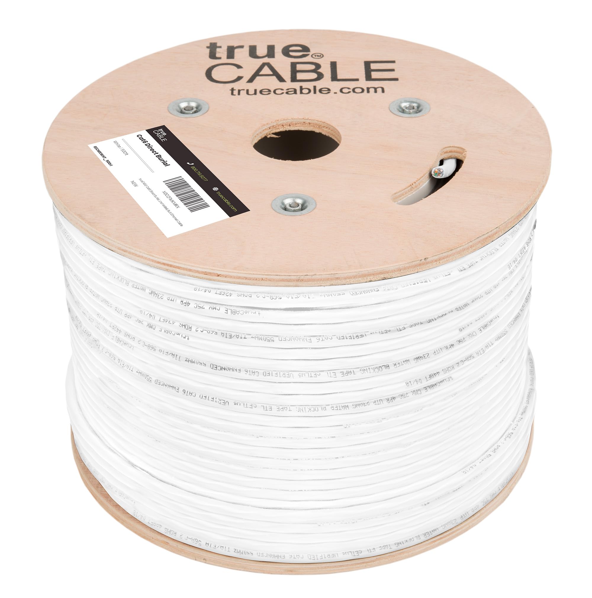 TRUE CABLE Cat6 Direct Burial Outdoor Bulk Ethernet Cable, Shielded F/UTP, 500ft, Brown, 23AWG Solid Bare Copper, Heavy Duty Outdoor, OSP Jacket, Waterproof, UV, 550MHz, PoE++ 100W (4PPoE)