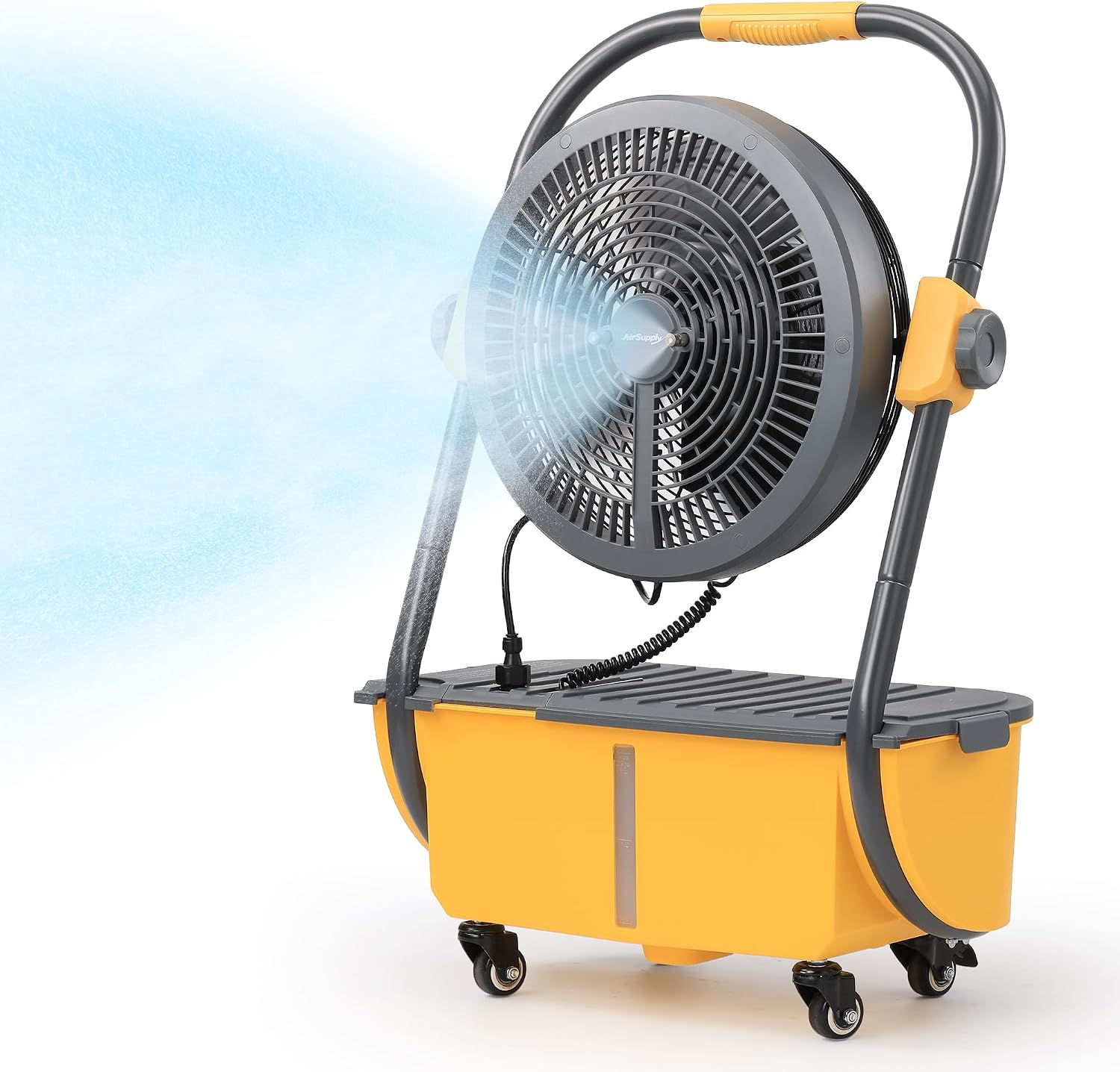 TURBRO Cordless Misting Fan with 11L Tank, High Pressure Spray Nozzles, 15ft Mist Range, Up to 50 Hours Run Time with Rechargeable Battery, 360° Swivel Wheels, Ideal for Patio, Pool and Outdoor Use