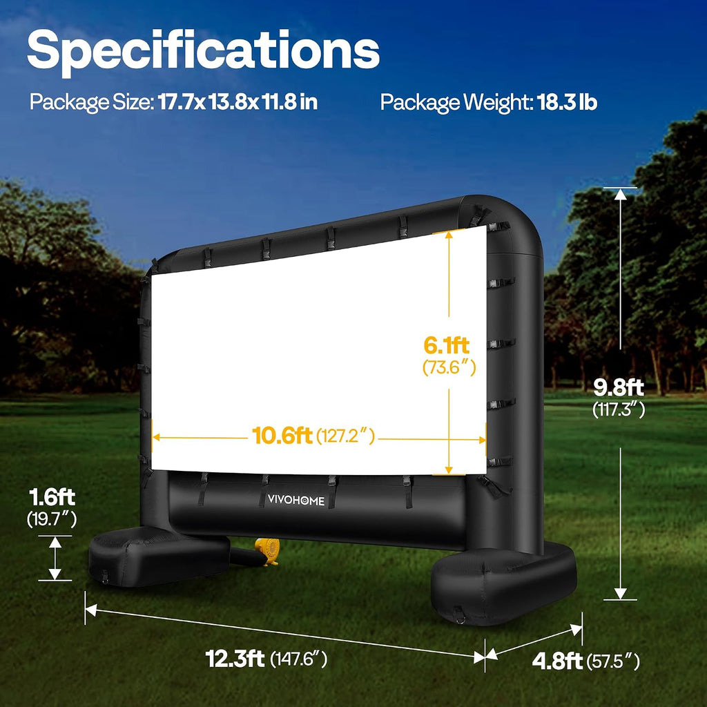 VIVOHOME 15 FT Inflatable Projector Screen for Outside, Blow Up Movie Screen Outdoor Use, Mega Large TV Screen with Carry Bag for Backyard, Tube Leg Support