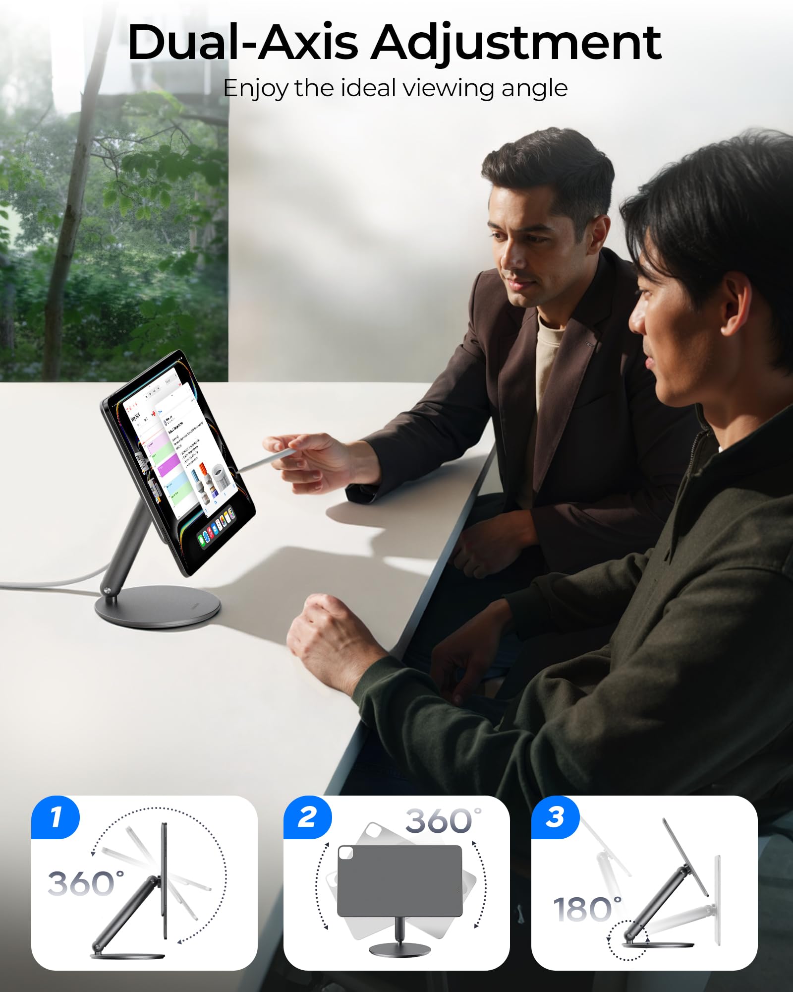 LULULOOK [Upgrade Magnetic Wireless Charging Stand for iPad Air 11" M4 (2026)/M3/M2, Foldable Aluminum Alloy iPad Pro Desk Stand with 360° Rotating Base for Pro 11" 1st/2nd/3rd/4th, Air 10.9 4th/5th