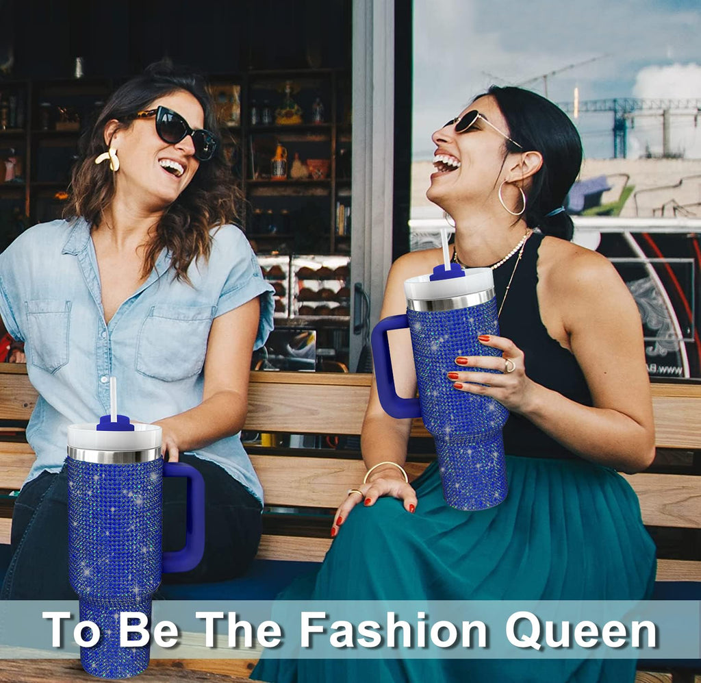 HWISDMIG 40oz Tumbler with Handle-Glitter Rhinestones Tumbler Bling Cups Stainless Steel Water Bottle Diamond Studded Tumbler for Women-Birthday Gifts for Women, Mom, Girlfriend (Amethyst)