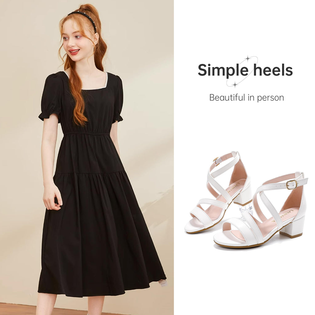 LAURMOSA Girls Sandals Chunky High Heel Strappy Open Toe Ankle Strap Dress Shoes for Little Big Kids in Wedding Party