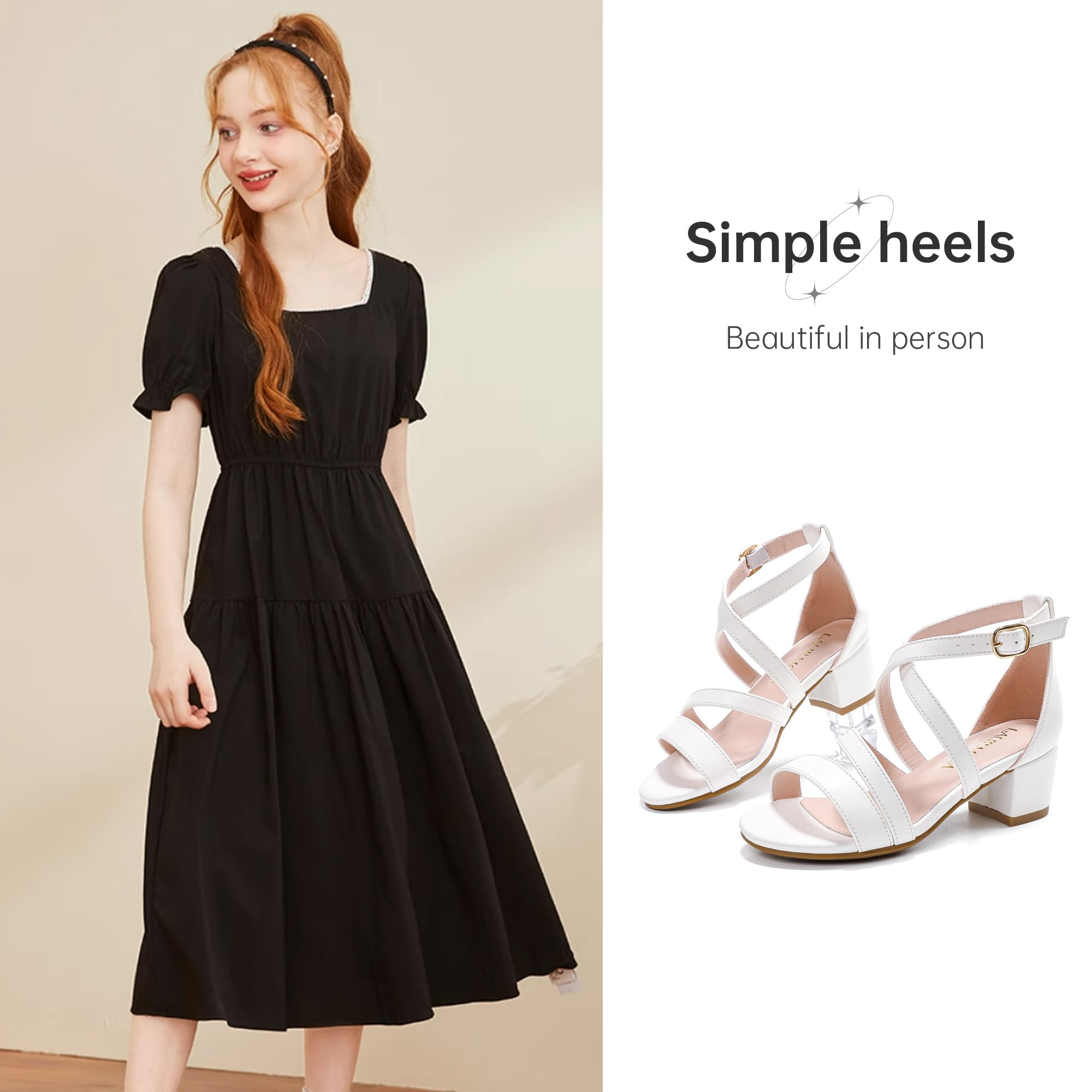 LAURMOSA Girls Sandals Chunky High Heel Strappy Open Toe Ankle Strap Dress Shoes for Little Big Kids in Wedding Party