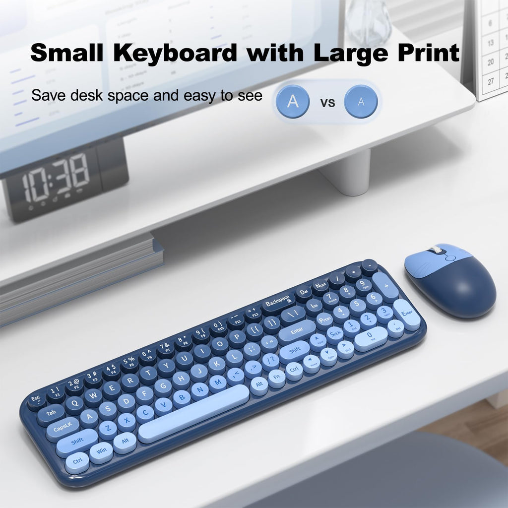 MOFII Wireless Keyboard and Mouse Combo, Compact Typewriter Retro Round Computer Keyboard and Mouse Set, Plug and Play, for Windows, Computer, Desktop, PC, Notebook - Black Green Gradient