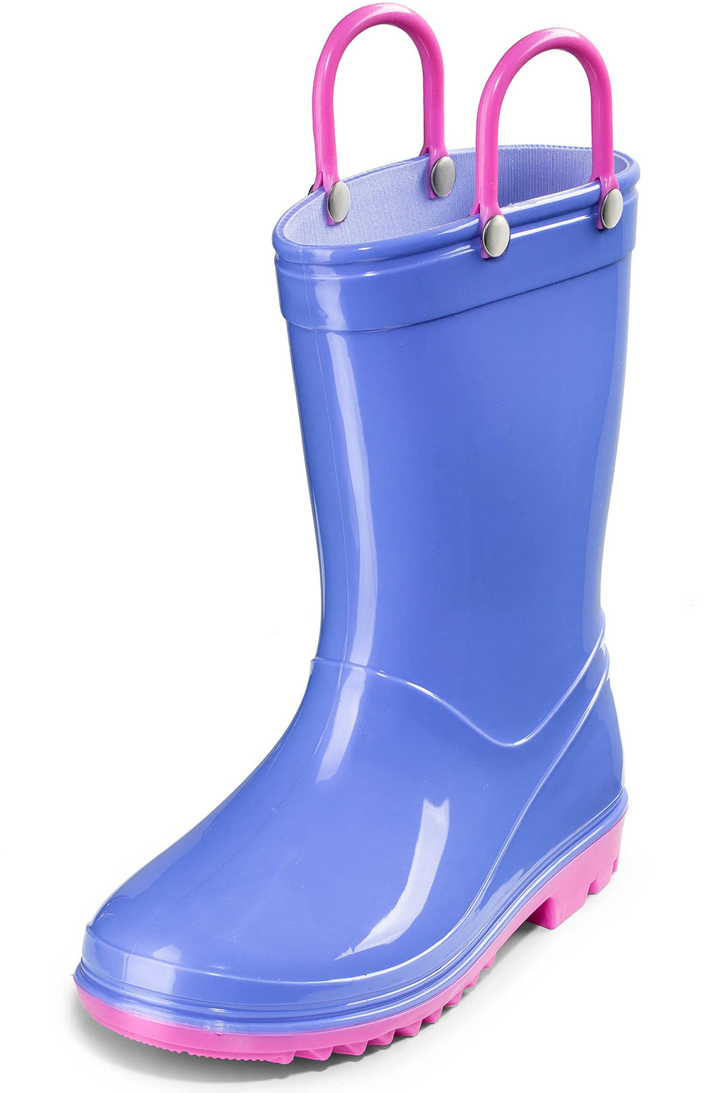 Puddle Play Toddler and Kids Waterproof PVC Rain Boots with Easy-On Handles – Lightweight Slip-Resistant Outdoor Boots for Boys and Girls