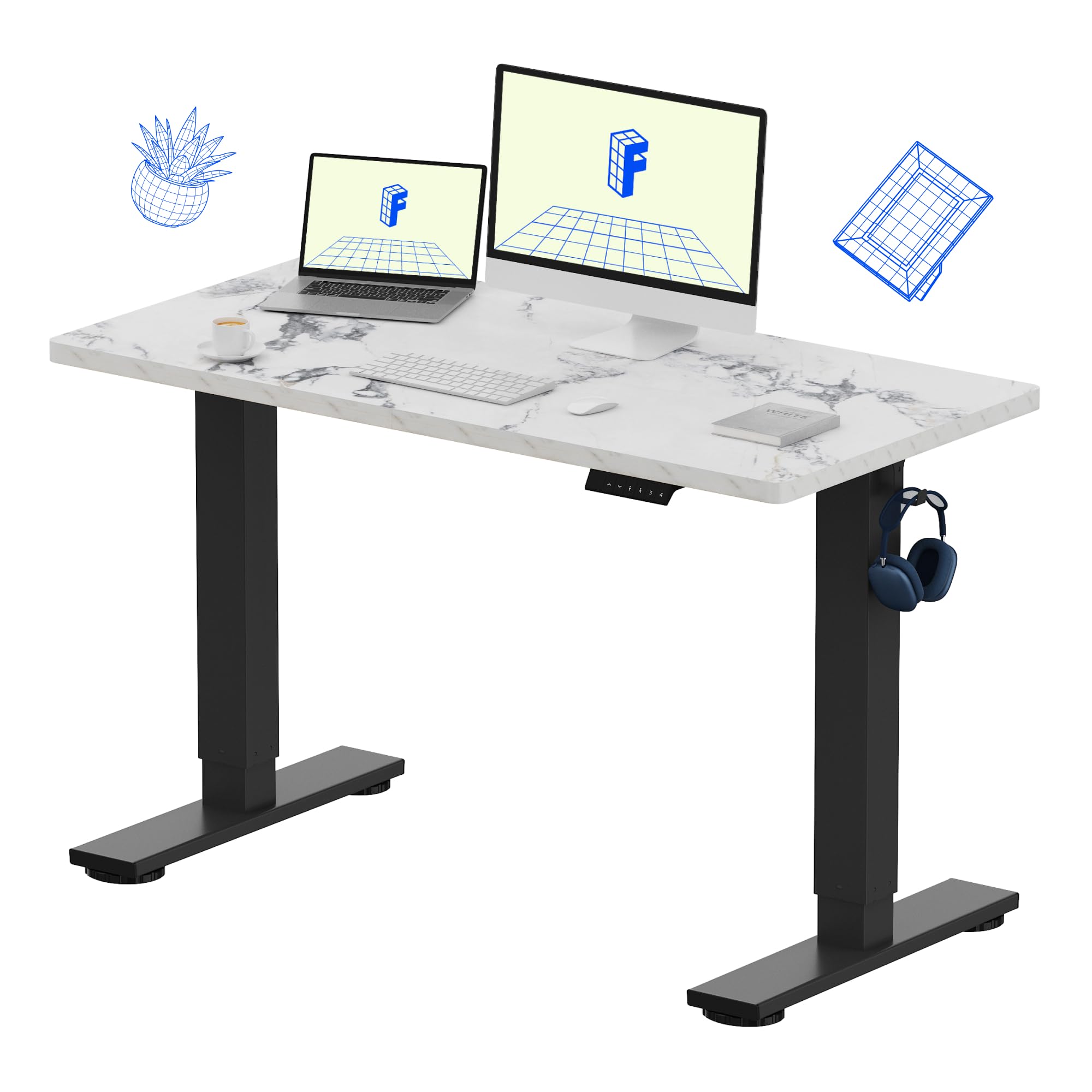 FLEXISPOT EN1 One-Piece Standing Desk, Electric Adjustable with 4 Memory Presets, 176 LBS Capacity, Stable & Quiet, Seamless Desktop for Home Office & Dual Monitors, 40"x24" Black