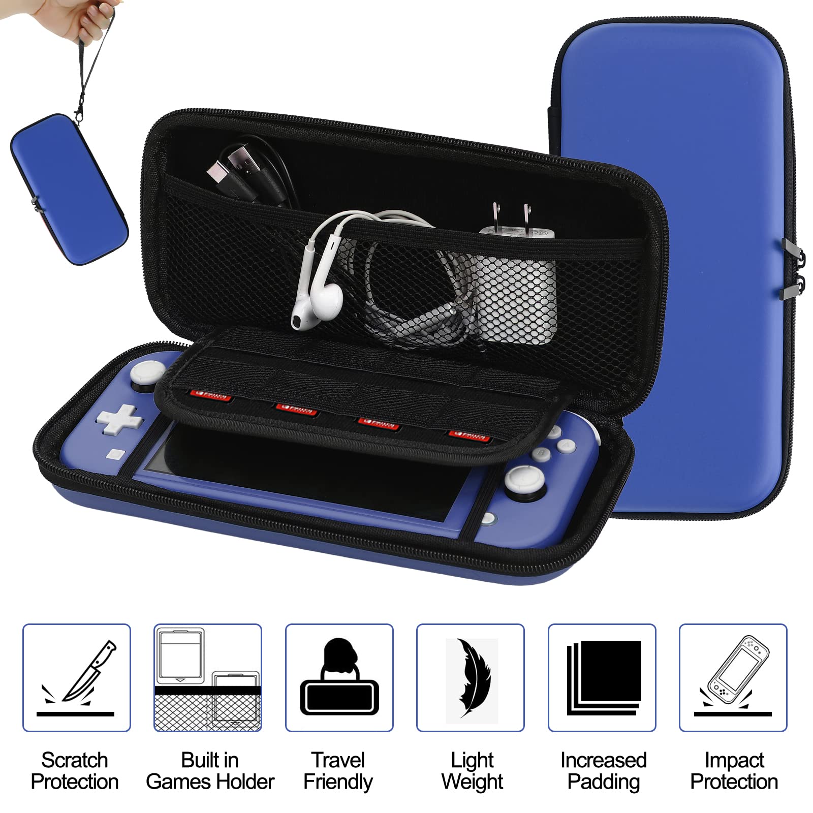 Switch Lite Accessories Bundle, Kit with Carrying Case,TPU Case Cover with Screen Protector,Charging Dock,Playstand, Game Card Case, USB Cable, Stylus,Thumb Grip Caps for Nintendo Switch Lite (Black)