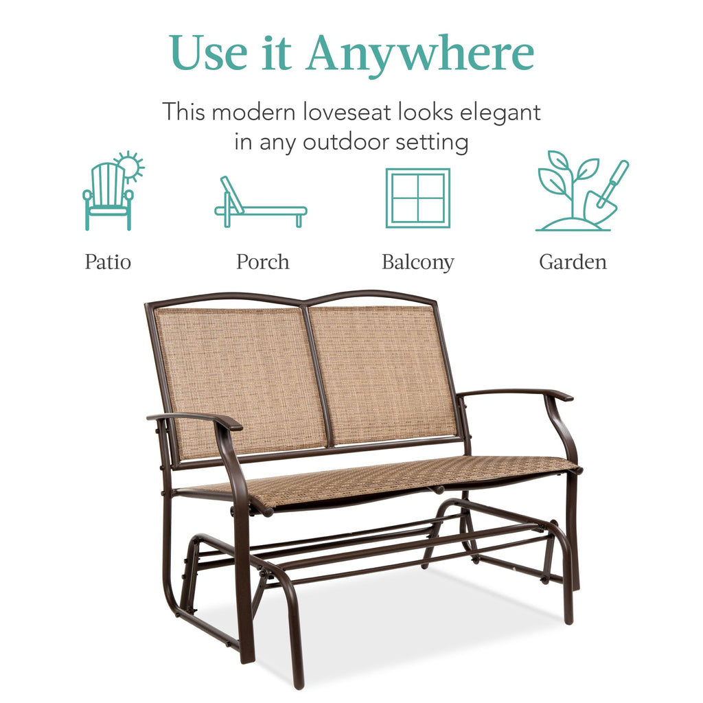 Best Choice Products 2-Person Outdoor Patio Swing Glider Steel Bench Loveseat Rocker for Deck, Porch w/Textilene Fabric, Steel Frame - Black