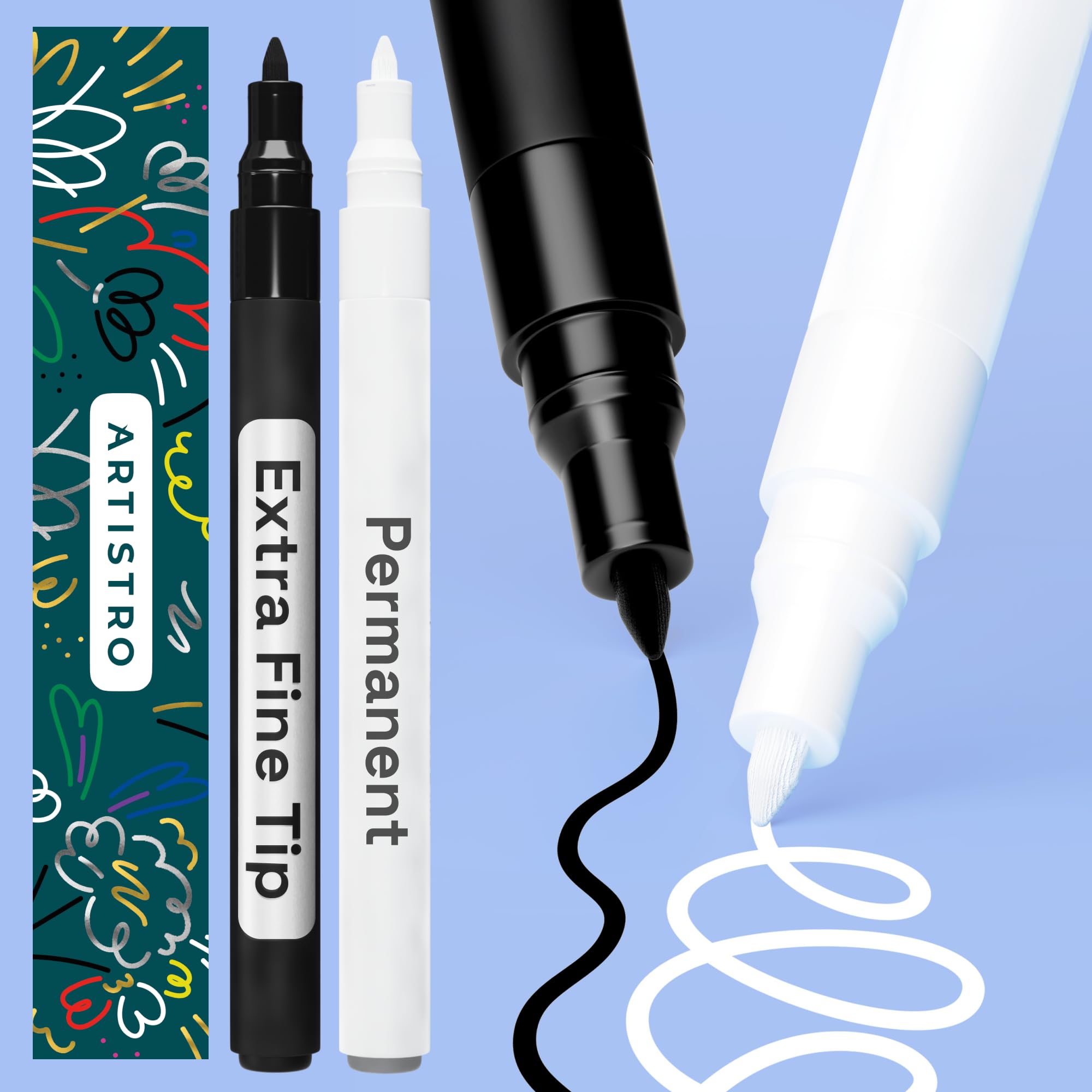 ARTISTRO 2 Black Permanent Marker - Waterproof Markers for Tire, Fabric, Rocks, Glass, Ceramic, Wood, Paper - Oil Based Paint Pens - Medium Tip 3mm