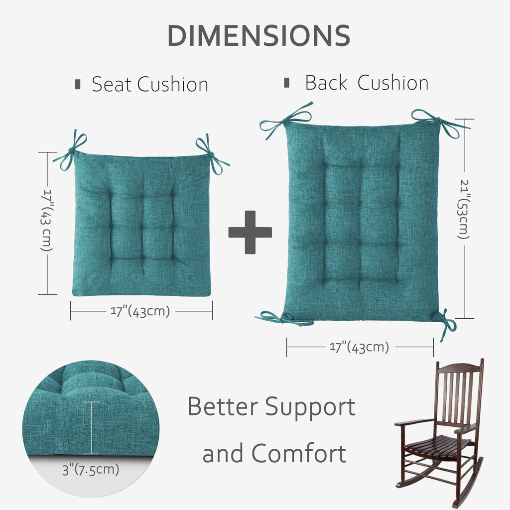 ELFJOY Rocking Chair Cushion Large Rocking Chair Pads with Ties Premium Tufted High Back and Seat Cushion 2 Piece Set Black