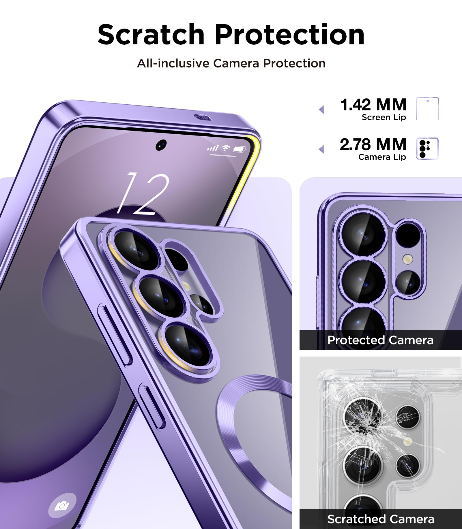 Magnetic Case Compatible with Samsung Galaxy S25 Ultra,Compatible with MagSafe,[Full Camera Protection][Screen Protector] Shockproof Plating Clear Phone Cover for Galaxy S25 Ultra(Black/Clear)