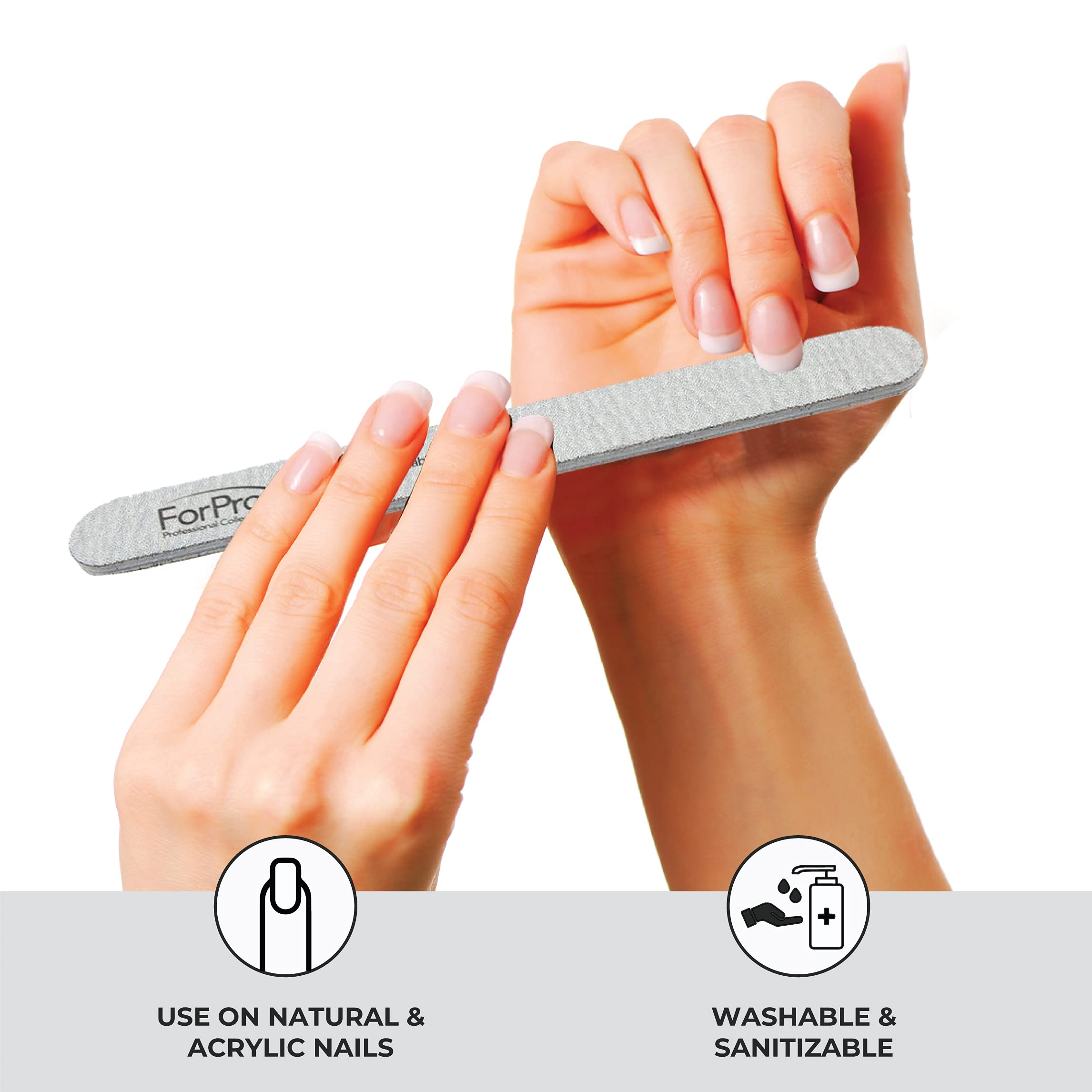 ForPro Professional Collection ForPro Zebra Foam Board, 80/80 Grit, Double-Sided Manicure Nail File, 7 inches L x .75 inches W, Black, 50 Count