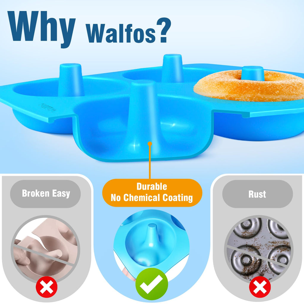 Walfos Donut Pan for Baking - Non-Stick Silicone Doughnut Pan Set, Silicone Donut Mold Heat Resistant, Make Perfect Donut Cake Biscuit Bagels, BPA FREE and Dishwasher Safe, Set of 3