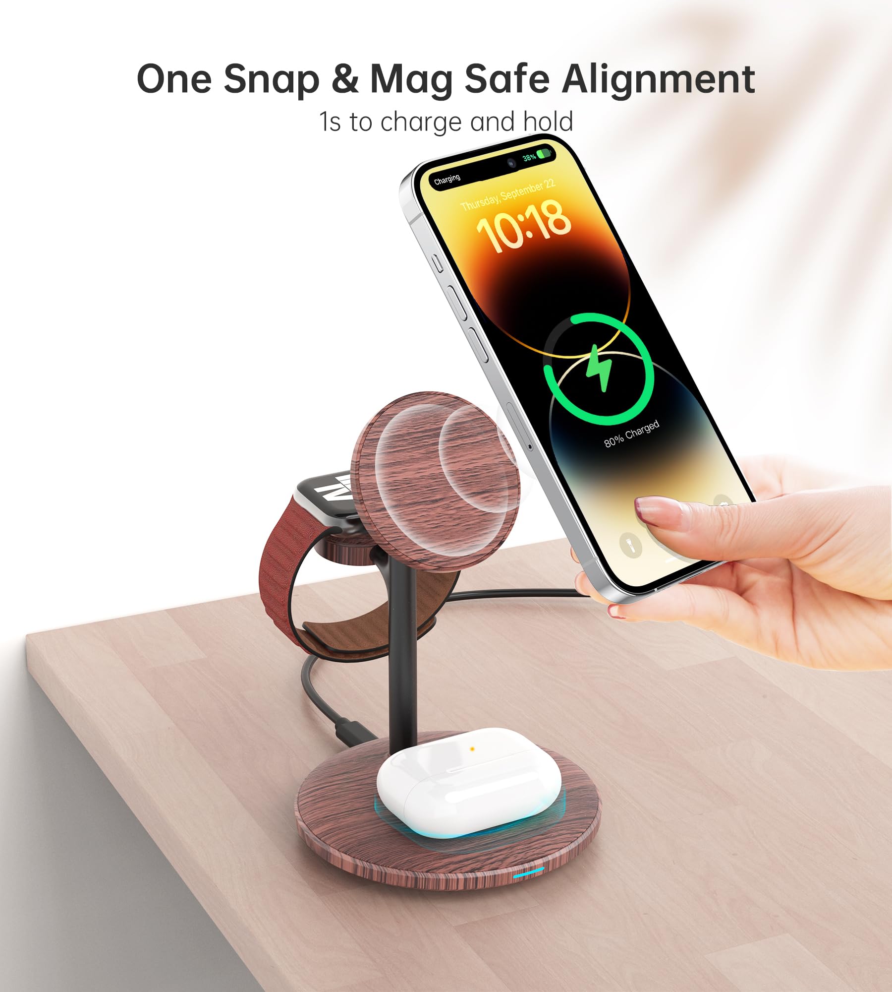 XooFly 3 in 1 Wireless Charging Station for Apple Devices, Fast Wireless Mag-Safe Charger Stand with 20W Adapter for iPhone 17/16 15 14 13 12 Pro Max/Pro/Plus/Air/Mini, iWatch, AirPods (Black)