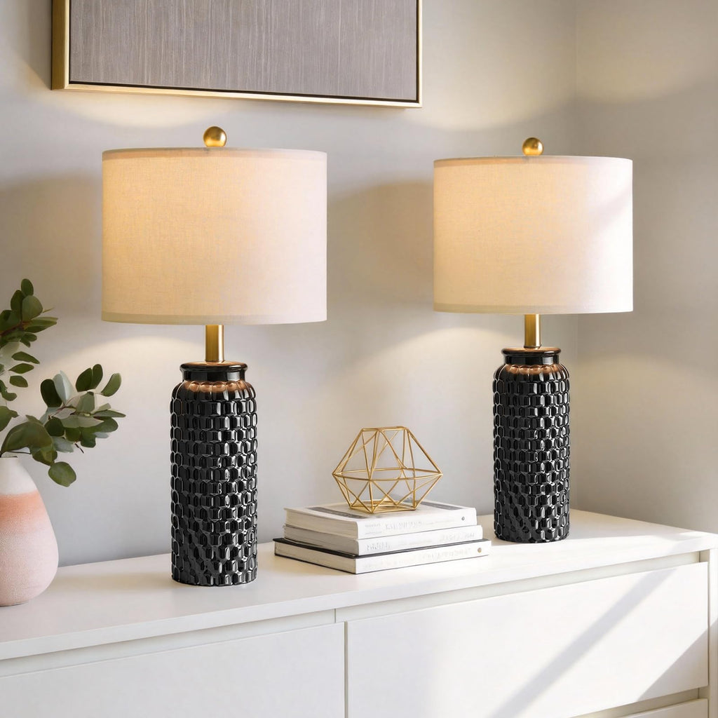 USumkky 20.5" Gold Modern Ceramic Bedside Lamp Set of 2 for Bedroom Decor Farmhouse Table Lamp for Living Room Office Dorm