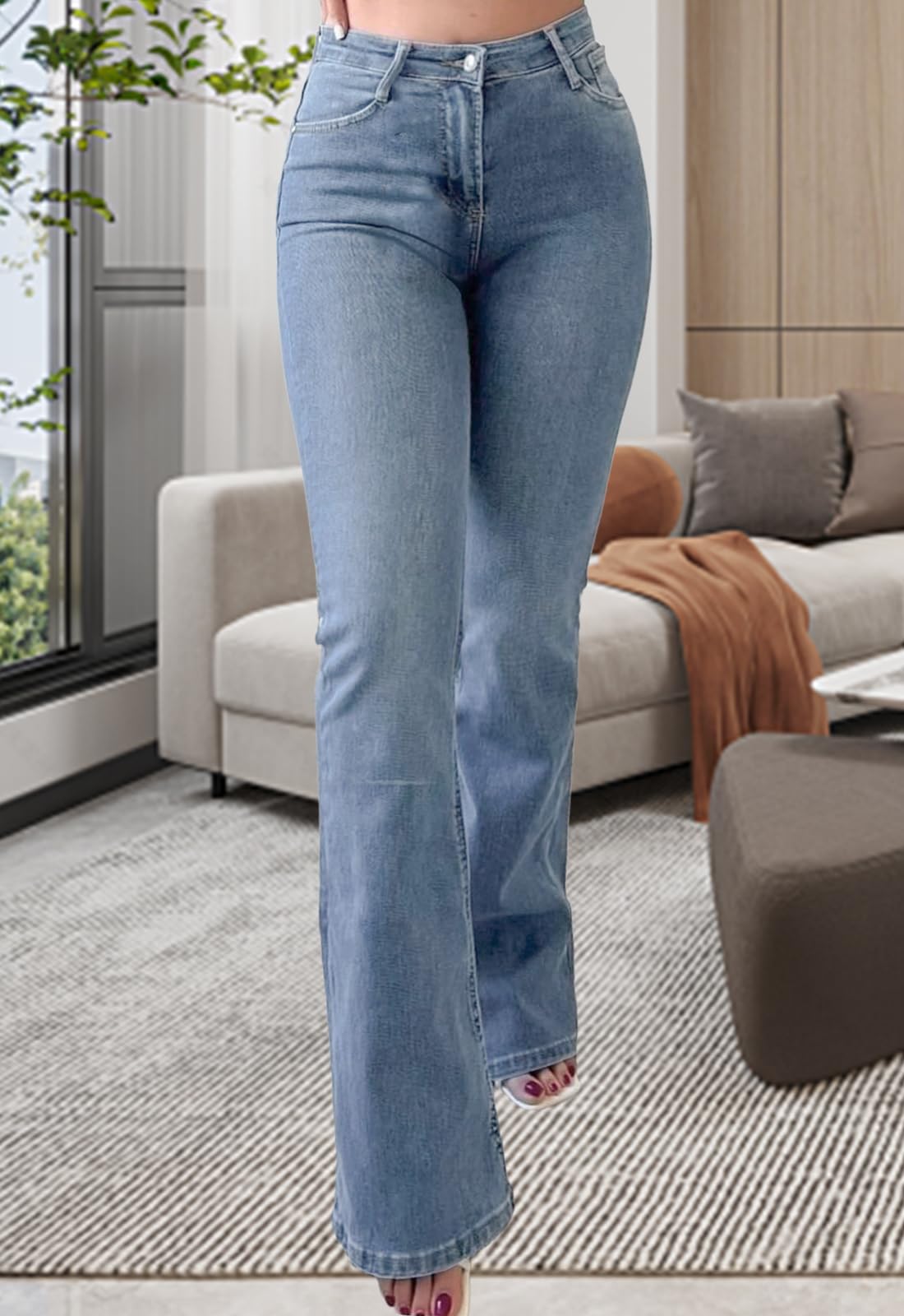 CutieLove Women's Ripped Jeans Bell Bottom Flare Jeans Mid Rise Destroyed Hem Denim Pants