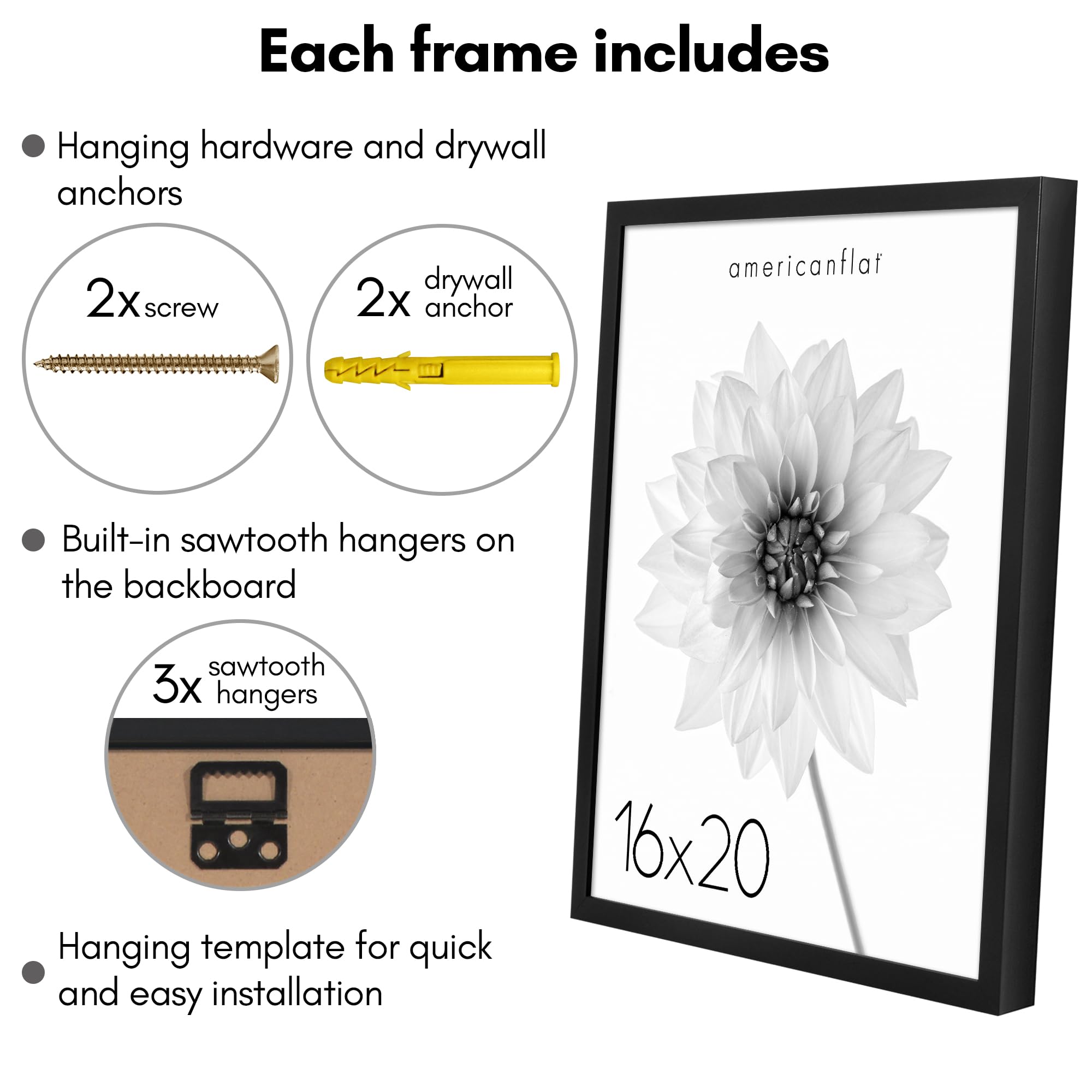 Americanflat 5x7 Picture Frame with Shatter-Resistant Glass - Soho Collection - Gallery Style Deep Molding Picture Frames for Tabletop and Wall Display - Black