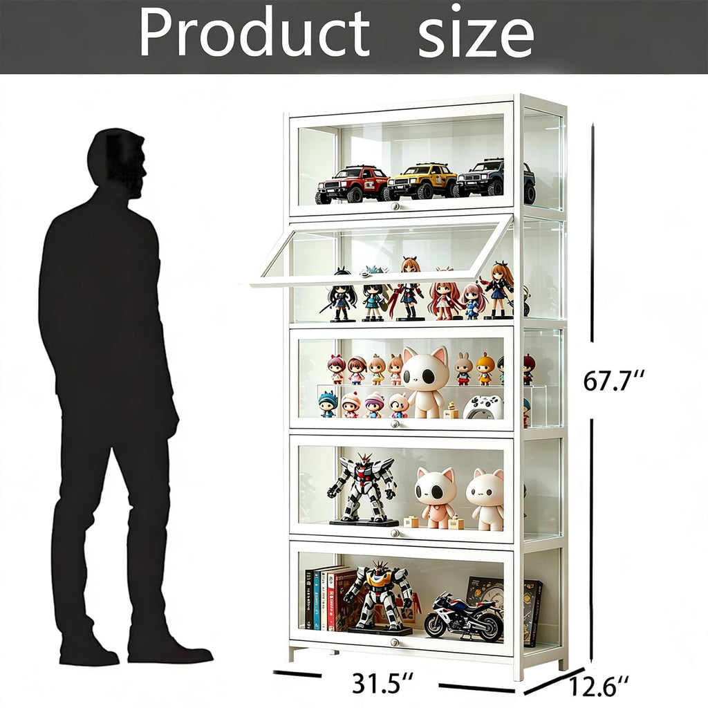 Display Cabinet with Acrylic Glass Door, 5 Tier Curio Display Case, Collectibles Toy Organizers Rack & Display Shelf, Kids Bookcase for Bedroom, Reading Nook, living Room, Bamboo (Black -flip Door)