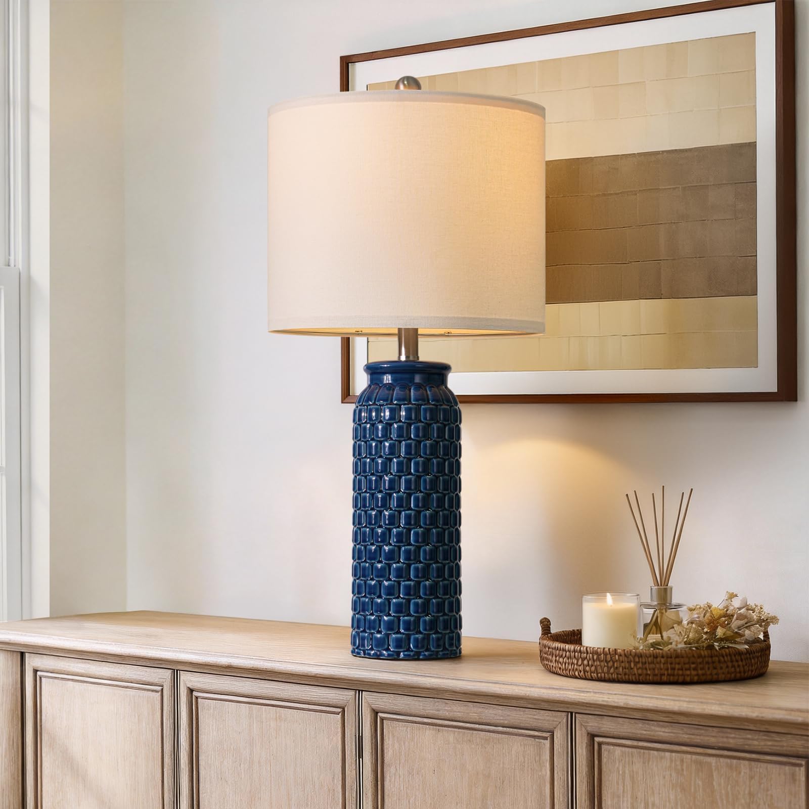 USumkky 20.5" Gold Modern Ceramic Bedside Lamp Set of 2 for Bedroom Decor Farmhouse Table Lamp for Living Room Office Dorm