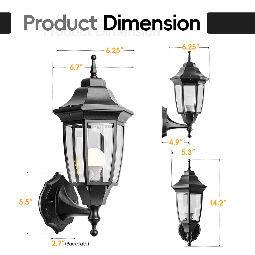 EMART Dusk to Dawn Plastic Outdoor Wall Light Fixtures with Bulbs, Waterproof and Anti-Corrosion Porch Sconces, Exterior Lanterns Wall Mount Lamp for Outside, Garage, Front Door, Patio, 1 Pack, Black
