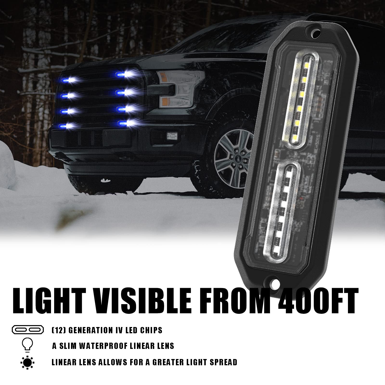 WINECO Amber led strobe lights for trucks 8pcs 12-LED Surface Mount Flashing Strobe Lights kit for Trucks Car Vehicles LED Mini Grille Grill Strobe Light Head Emergency Hazard Warning lights