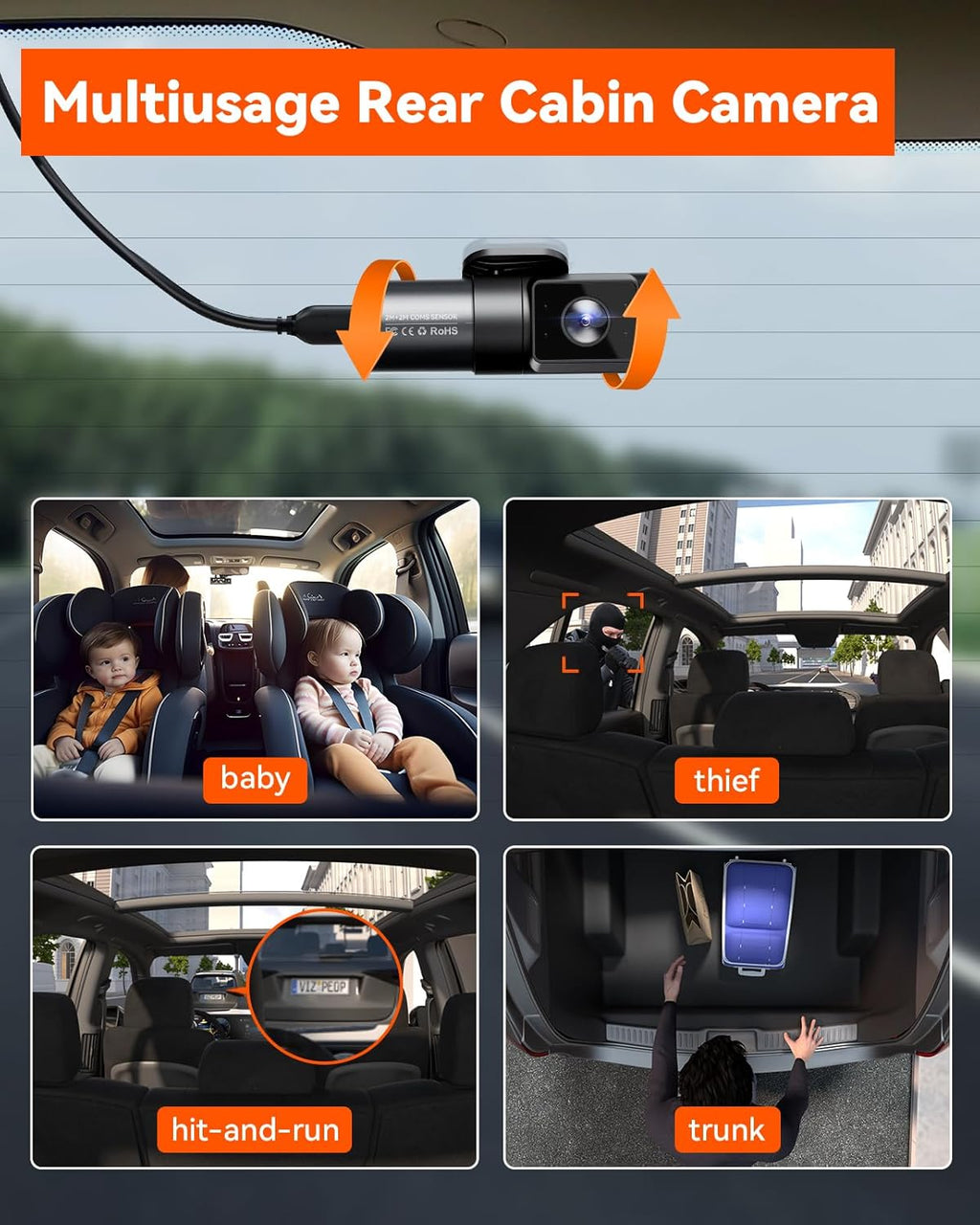 Vantrue N5 4 Channel WiFi 360° All Sides Dash Cam, STARVIS 2, IR Night Vision, 2.7K+1080P*3 Front Rear Inside Dashcam, Voice Control, GPS, 24 Hours Buffered Parking Mode Dash Camera, 512GB Max (N5)