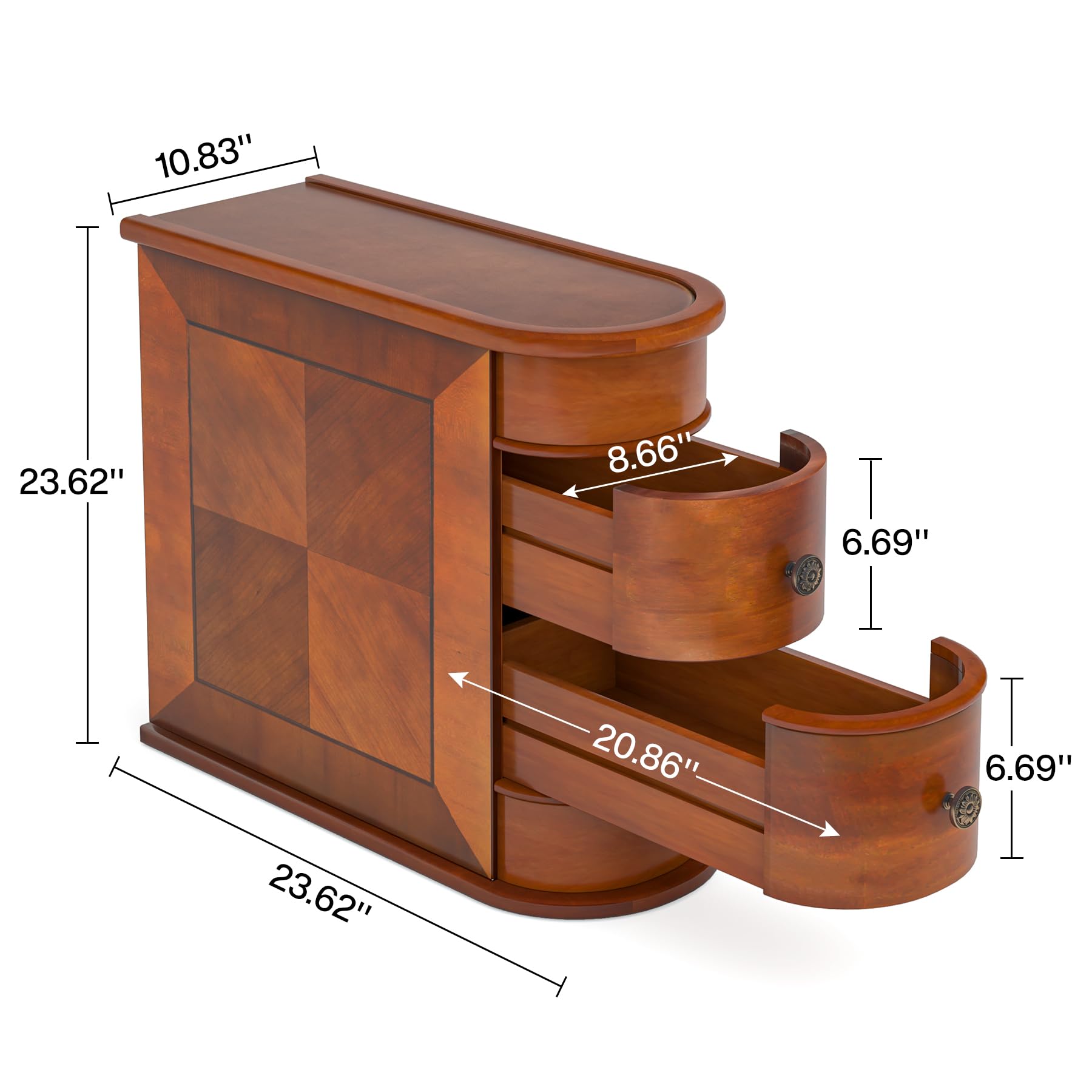 Tribesigns Wood End Table, 2-Drawer Narrow Side Table Slim Chair Solid Side Table, No Assembly Required, Finished Back