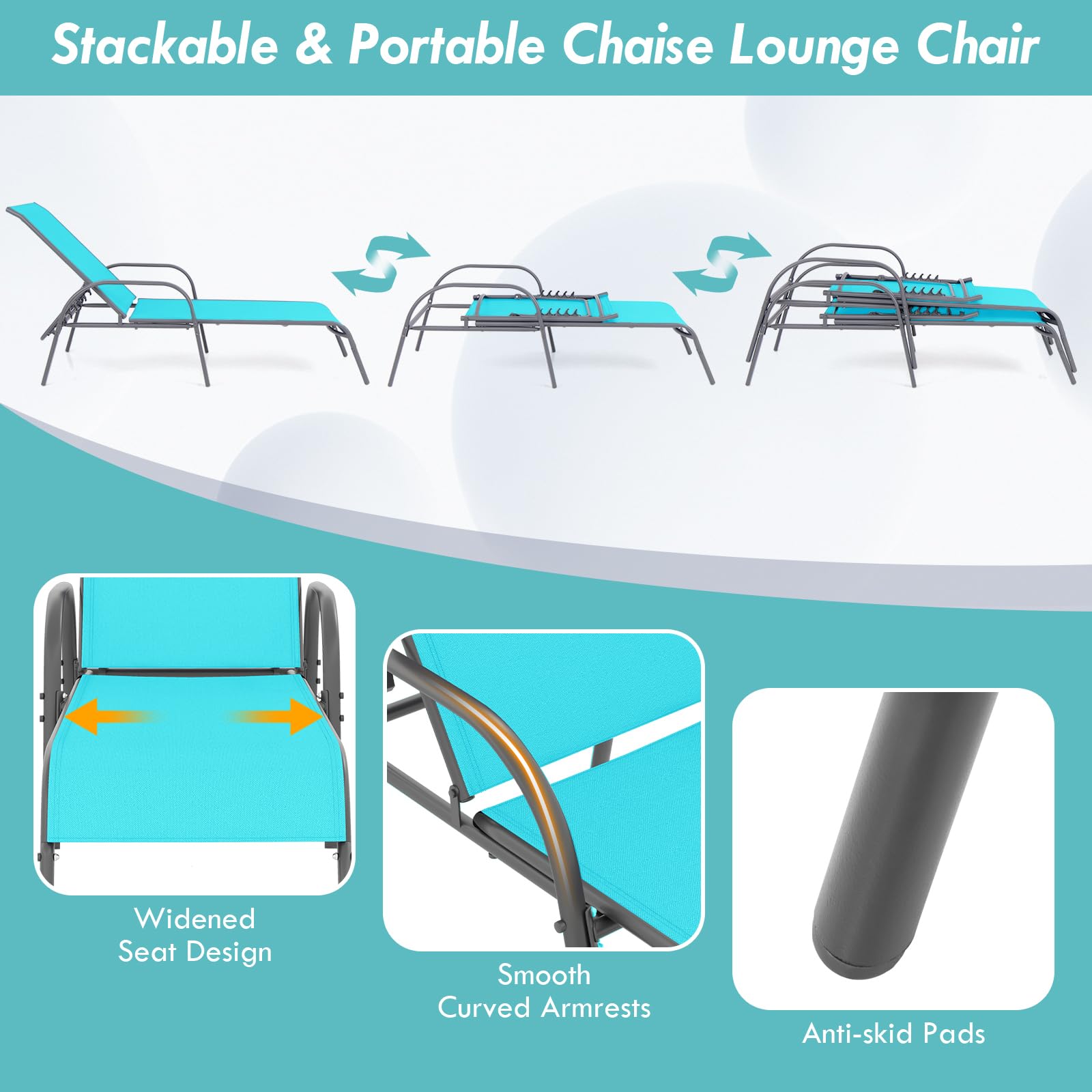 Giantex Patio Lounge Chair, Outdoor Chaise Lounge with 5 Adjustable Backrest, Sturdy Steel Frame, Sunbathing Recliner, Beach Chair, Tanning Chair for Outside, Yard, Balcony, Pool Chairs, Black