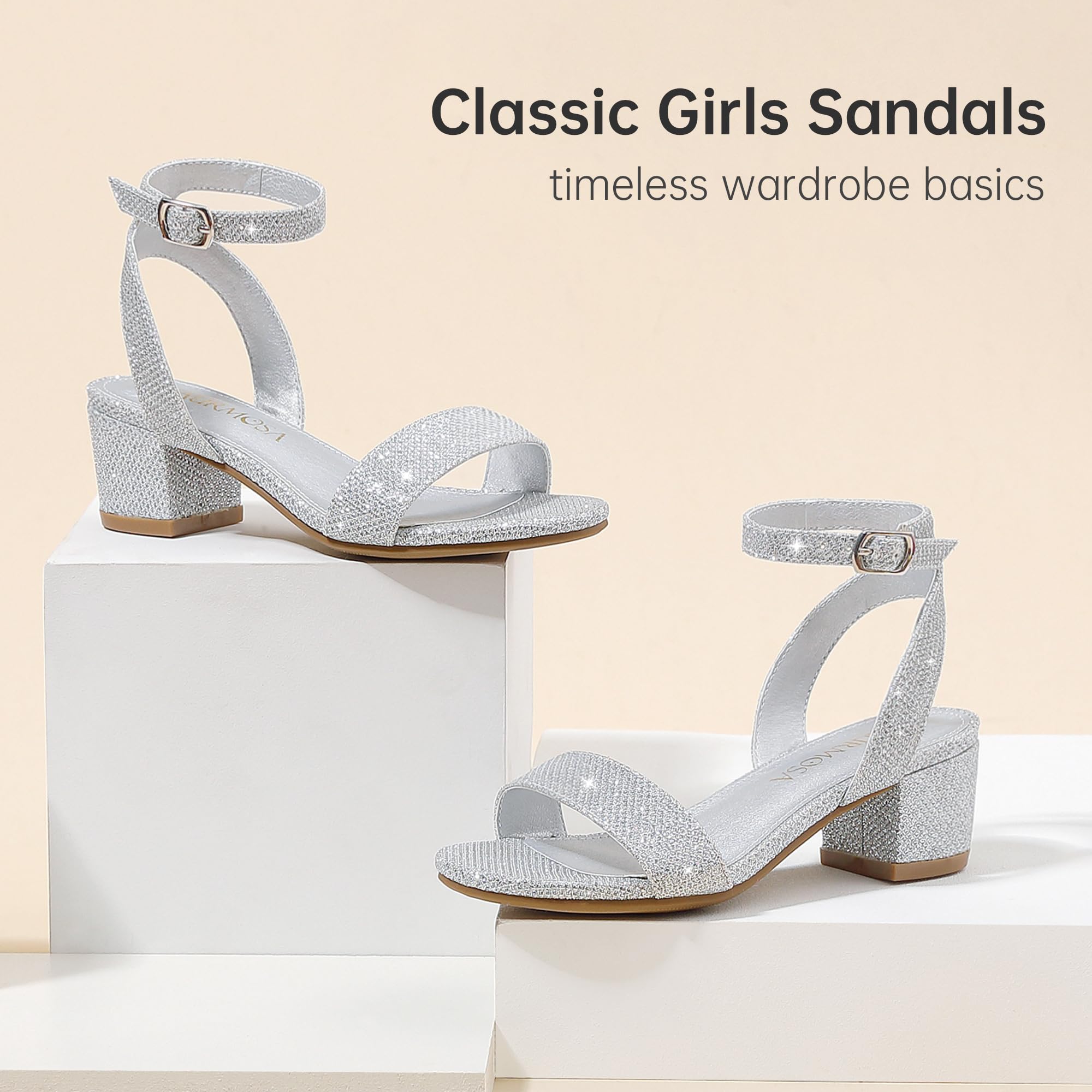 LAURMOSA High Heels for Kids Open Toe Dress Shoes for Girls Ankle Strap Pump Shoes Flower Girl Sandals Wedding Party for Little Big Kids