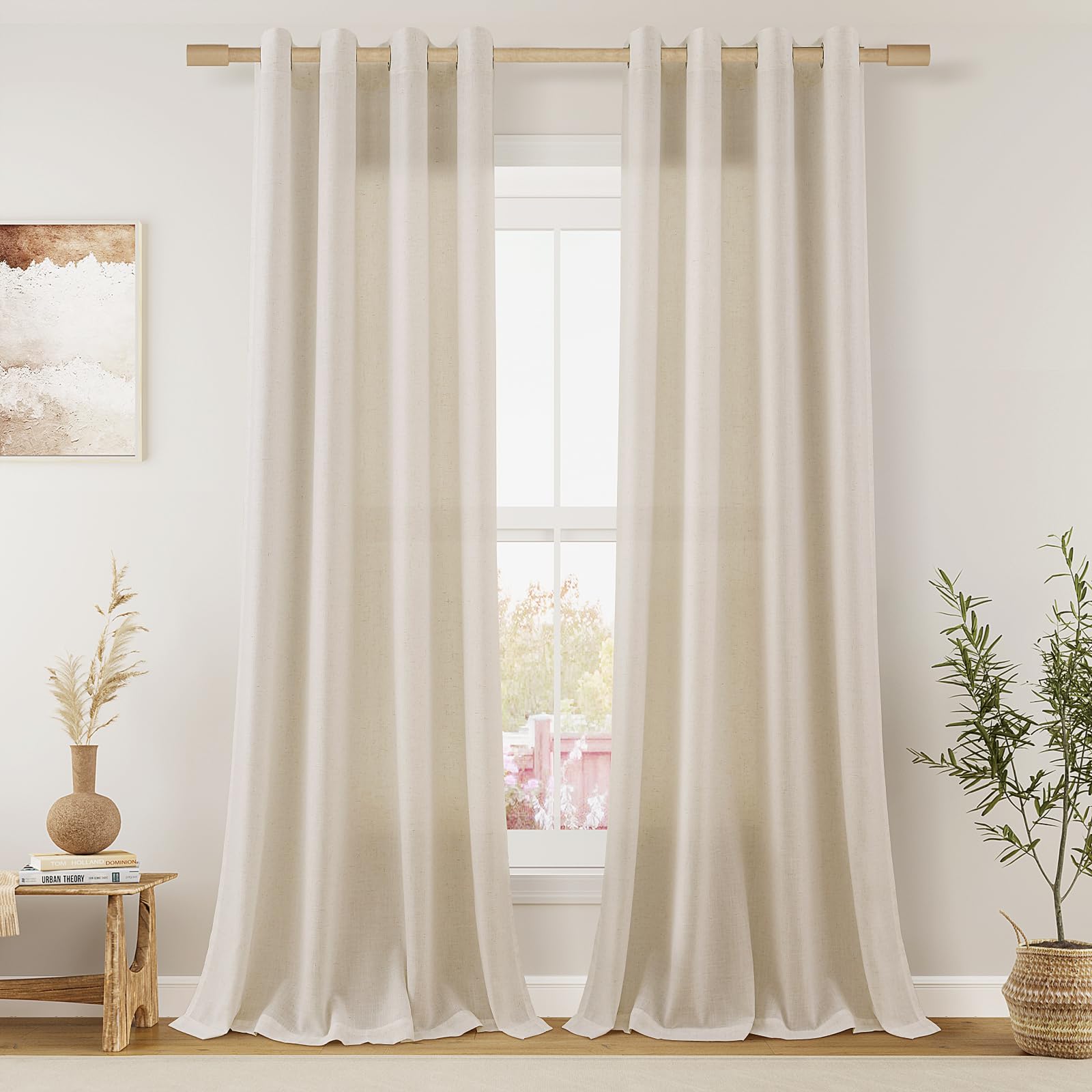 Aersas Black Bedroom Linen Curtains 63 Inch Length 2 Panel Privacy Energy Efficient Semi Sheer Black Linen Drapes for Living Room Modern Farmhouse Grommet Window Curtain for Nursery Office 52x63