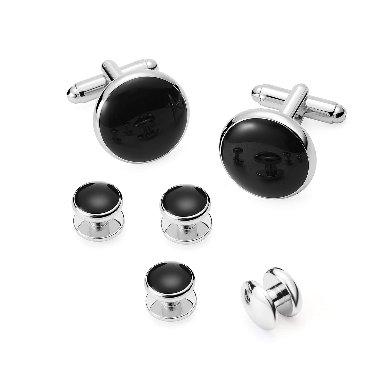 Men's Cufflinks & Tuxedo Studs Set - 316L Stainless Steel Formal Wedding Jewelry, Groomsmen Gift Set with Gift Box