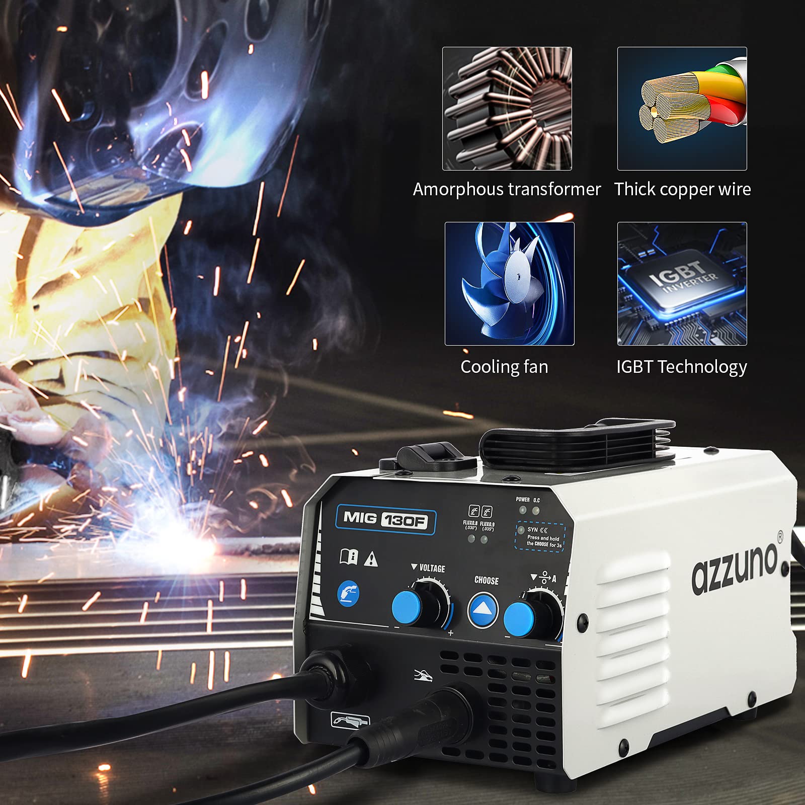 AZZUNO MIG Welder Machine 110V/220V, 155Amp 5-in-1 Gas MIG/Aluminum MIG/Gasless Flux MIG/Lift TIG/Stick Welding Machine, Wire Feed Welder