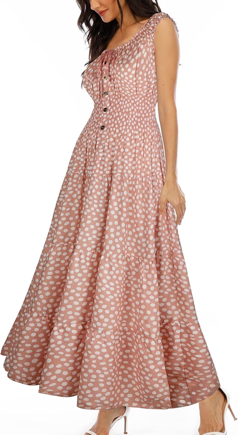 OSTOO Women's 2026 Summer Boho Floral Print Tiered Casual Flowy Long Maxi Dress