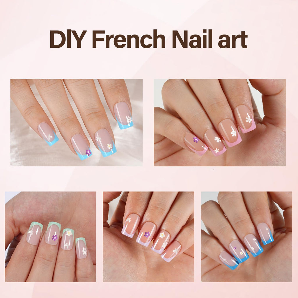 Misssix XBASICTIPS French Tip Press On Nails, 300Pcs French Gel Nail Tips Long Square, Soft Gel Pre-shaped No Need to File 3 in 1 Tips, Fake Nails for Nail Art DIY Extension Designs 15 Sizes