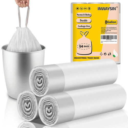 2.6 Gallon Small-Trash-Bags Plastic Drawstring Garbage-Bag - Mini Tiny White Unscented 80 Count For Bathroom Car Can Restroom Office Liners Waste Basket Strong Bulk Inwaysin
