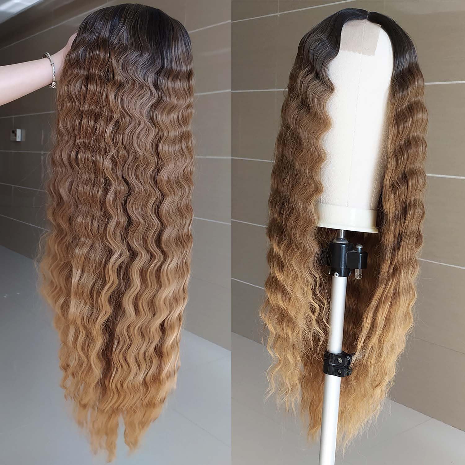 INSTASTYLE 30 Inch Synthetic Curly Wigs for Women Long Black Hair Wig Lace Front 4" Simulated Scalp Natural Loose Deep Wave Crimps Curls Wig As Hair Replacement Wigs 1B