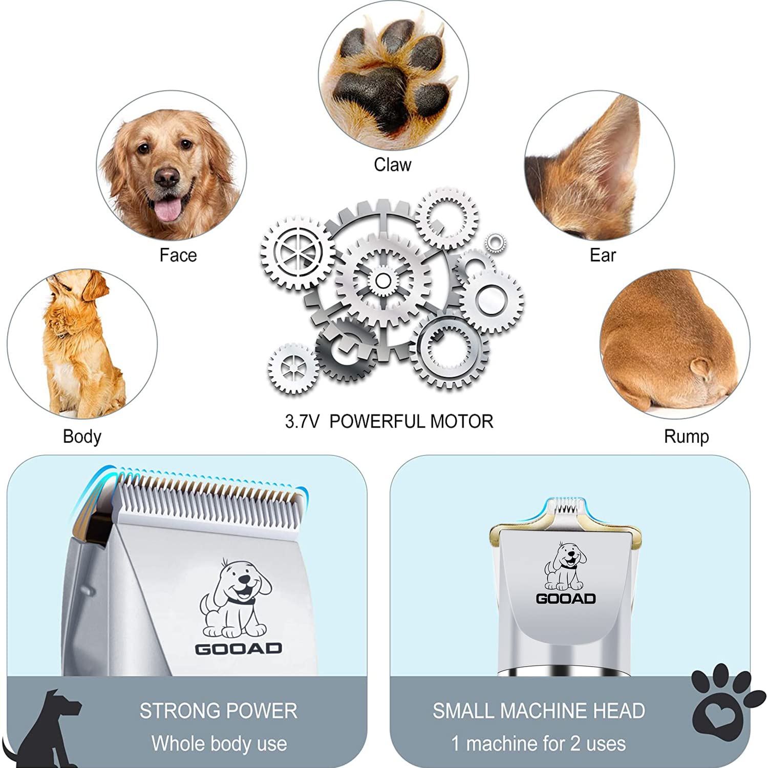 Dog Clippers Grooming Kit and Paw Trimmer,Cordless,Low Noise, Electric Quiet,Rechargeable, Dog Trimmer Grooming, Pet Hair Clippers for Thick Coats,Shaver for Small and Large Dogs Cats(Black)