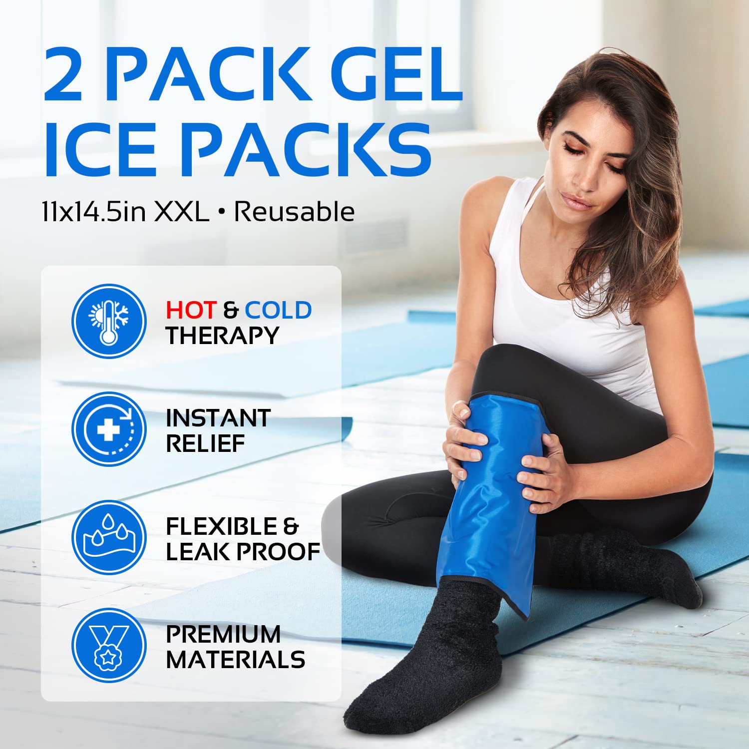 Reusable Ice Packs for Injuries Reusable | 11"x 14.5"- 2 Pack XL | Hot & Cold Pack | Large Ice Pack for Back Pain Relief, Flexible When Frozen | Cold Compress for Back, Knee, and Shoulder Injuries