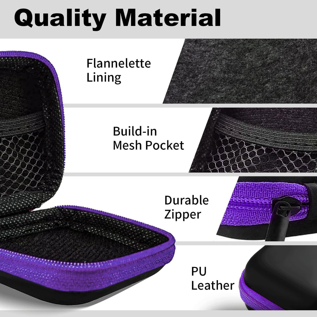 2Pack Oval Earbud Case Portable EVA Carrying Case Storage Bag Cell Phone Accessories Organizer with Carabiner for Earphone, Earbud, Earpieces, SD Memory Card, Camera Chips, Black/Purple