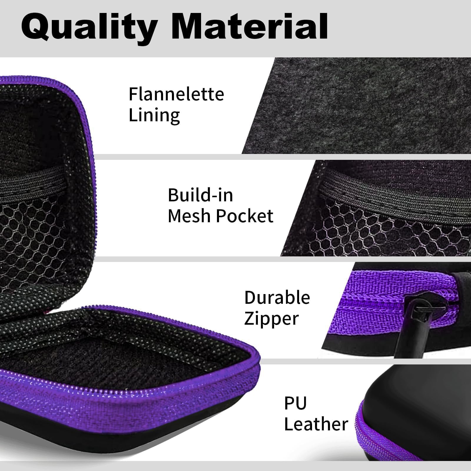 2Pack Oval Earbud Case Portable EVA Carrying Case Storage Bag Cell Phone Accessories Organizer with Carabiner for Earphone, Earbud, Earpieces, SD Memory Card, Camera Chips, Black/Purple