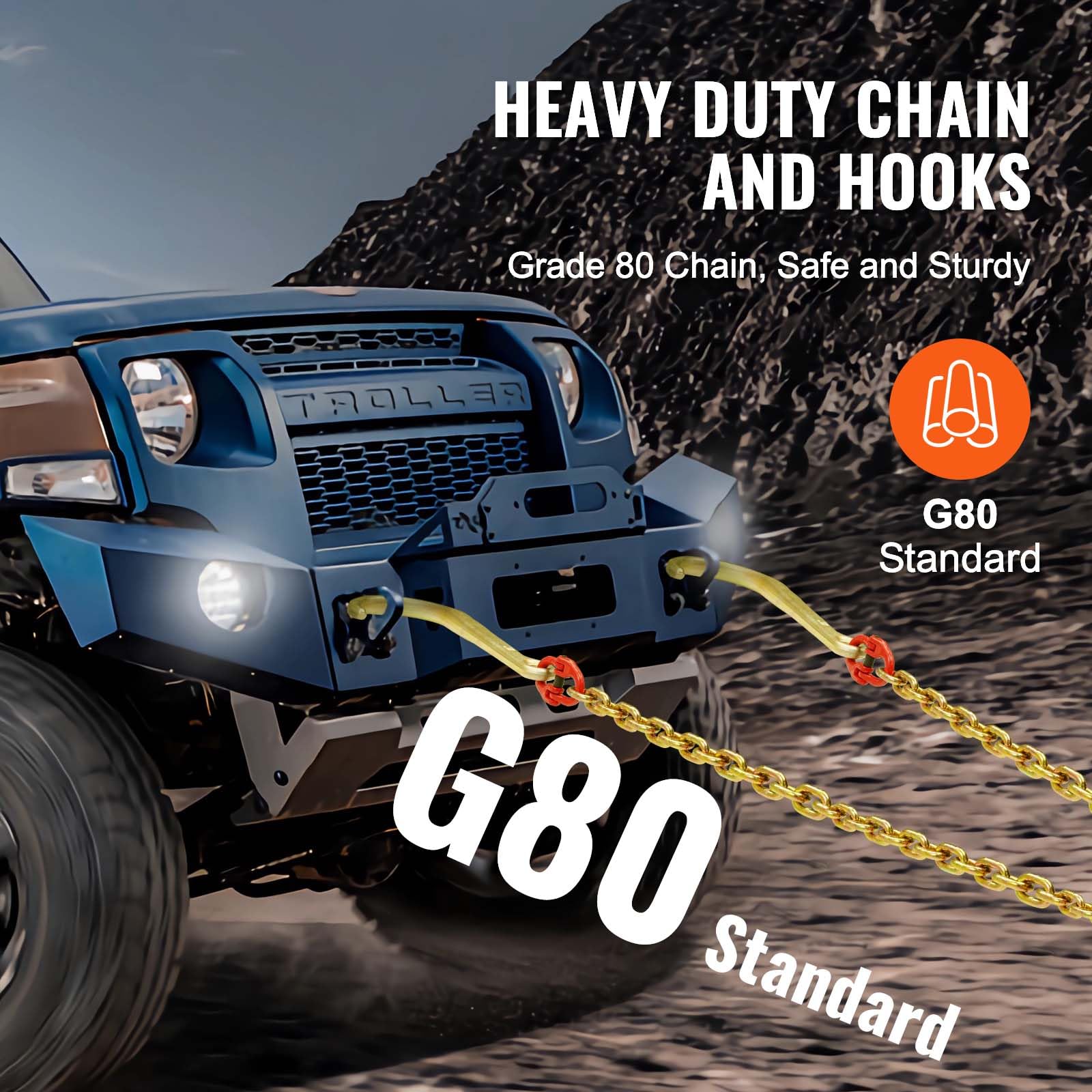 VEVOR G80 V Bridle Chain, 3/8" x 2' Towing Chain Bridle with 15" J Hooks, T Hooks & Grab Hooks, Heavy Duty Transport Tow Chain Bridle with 7800 lbs Safe Working Load for Flatbed Truck Wrecker Recovery