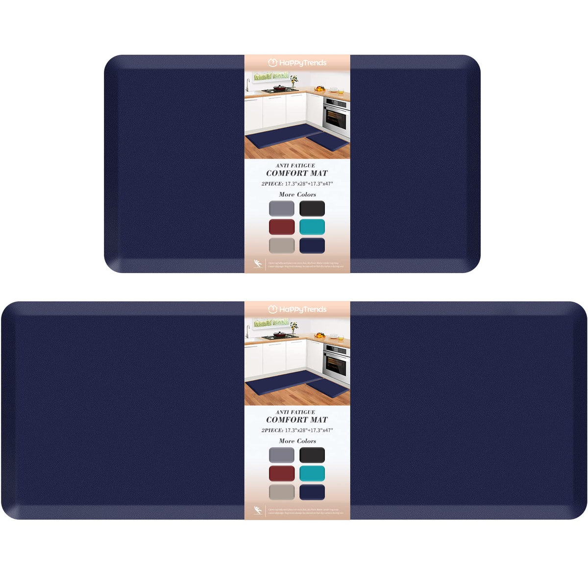 HappyTrends 2 PCS Kitchen Mat Cushioned Anti-Fatigue Floor Mat, Heavy Duty Ergonomic Comfort Foam Standing Mat, Waterproof Non-Slip Kitchen Rugs for Home, Office, Laundry,Black
